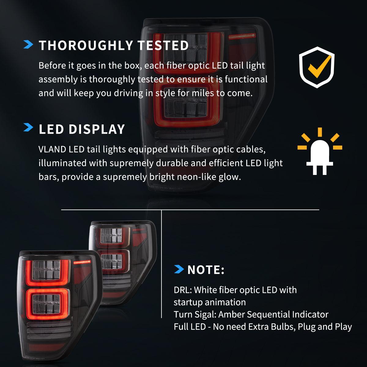 LED Tail Lights Assembly With Sequential Turn Signal For 2009-2014 Ford F150 12th Gen (P415) - Vland  – éclairage LED auto