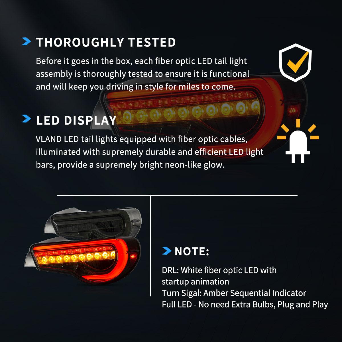 مجموعة مصابيح خلفية LED مع مؤشرات انعطاف متسلسلة لسيارة تويوتا 86 GT86 موديلات 2012-2020، وسوبارو BRZ موديلات 2013-2020، وسكيون FR-S موديلات 2013-2020