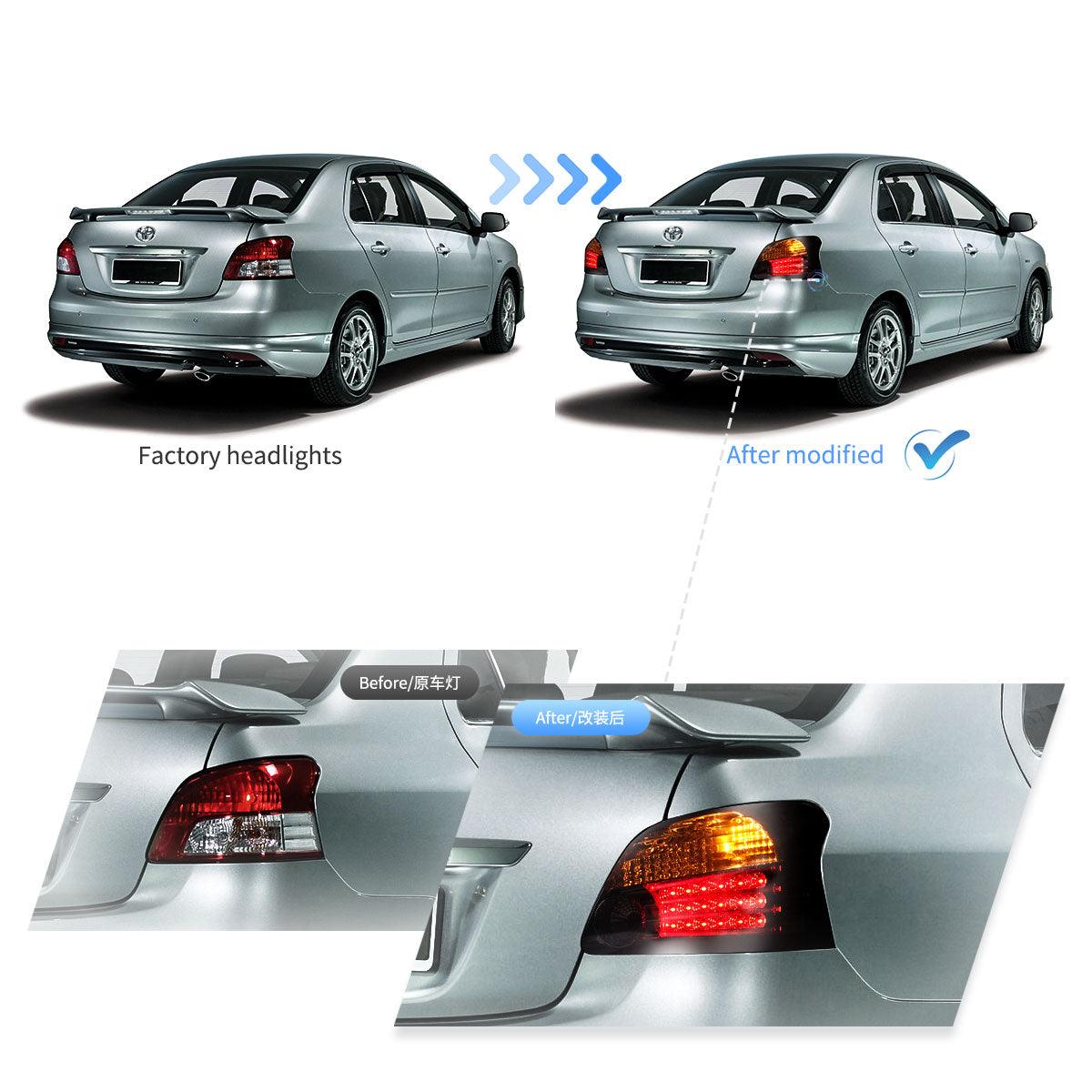LED Tail Lights Assembly With Amber Turn Signal For 2005-2013 Toyota Vios/Yaris 2th Gen (Ncp93) Sedan