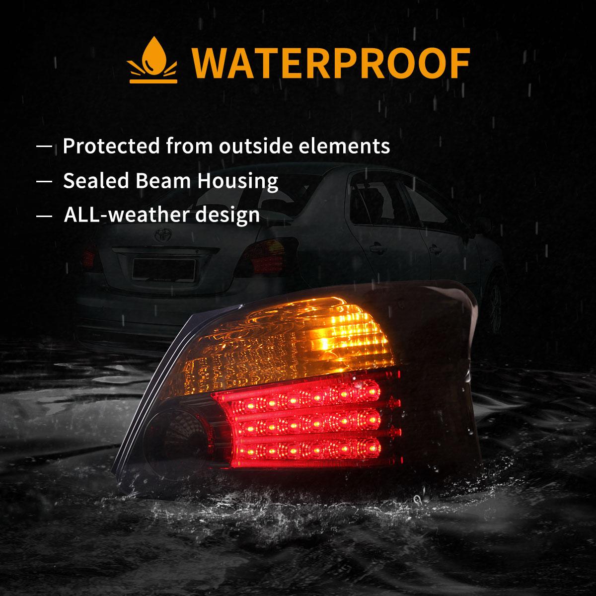 LED Tail Lights Assembly With Amber Turn Signal For 2005-2013 Toyota Vios/Yaris 2th Gen (Ncp93) Sedan