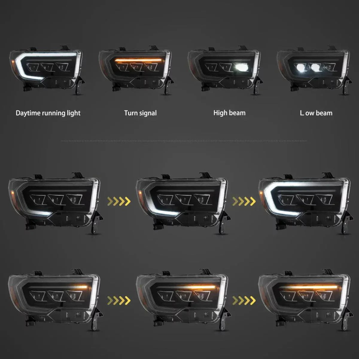LED Headlight Assembly Matrix Projector Black For 2007-2013 Toyota Tundra 2th Gen (XK50) &amp; 2008-2021 Toyota Sequoia SR5 2th Gen (XK60)