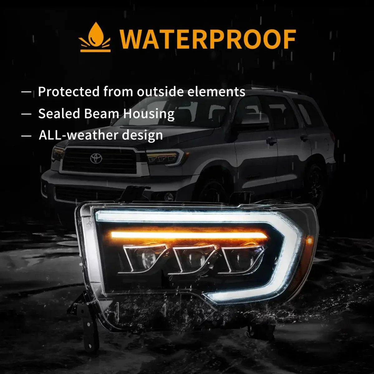 LED Headlight Assembly Matrix Projector Black For 2007-2013 Toyota Tundra 2th Gen (XK50) &amp; 2008-2021 Toyota Sequoia SR5 2th Gen (XK60)