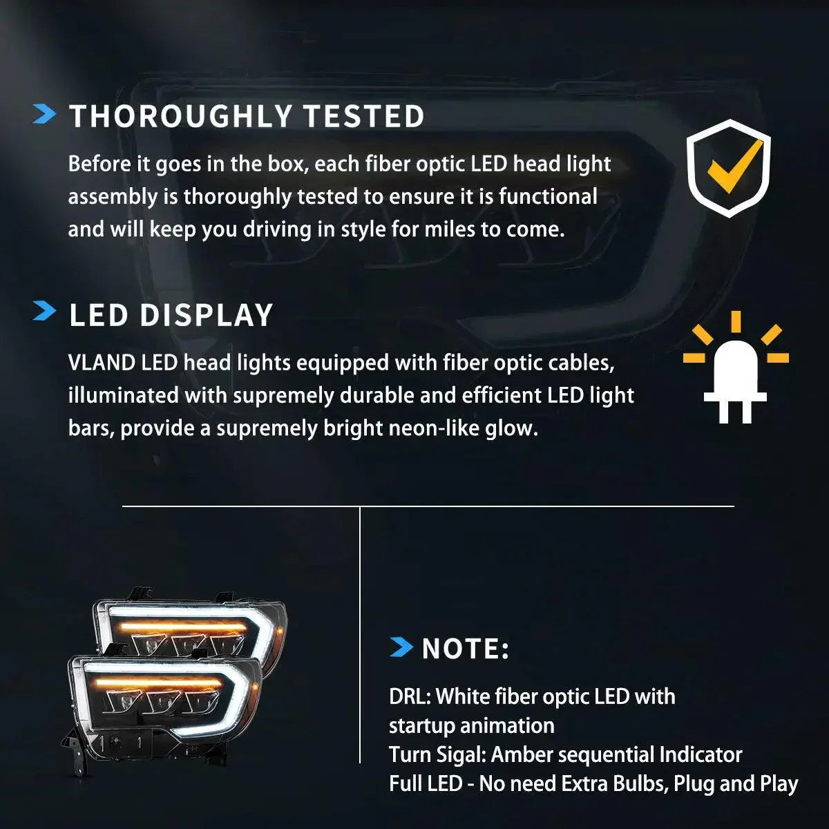 LED Headlight Assembly Matrix Projector Black For 2007-2013 Toyota Tundra 2th Gen (XK50) &amp; 2008-2021 Toyota Sequoia SR5 2th Gen (XK60)