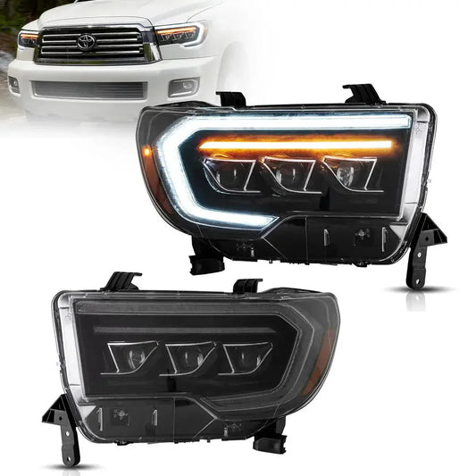 LED Headlight Assembly Matrix Projector Black For 2007-2013 Toyota Tundra 2th Gen (XK50) &amp; 2008-2021 Toyota Sequoia SR5 2th Gen (XK60)