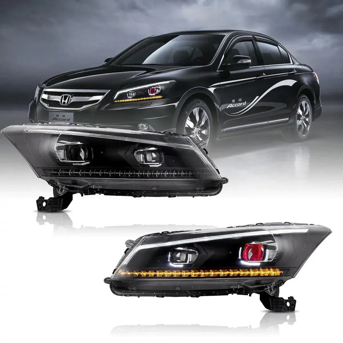 LED Headlight Assembly Projector Black For 2008-2012 Honda Accord 8th Gen Inspire US Type