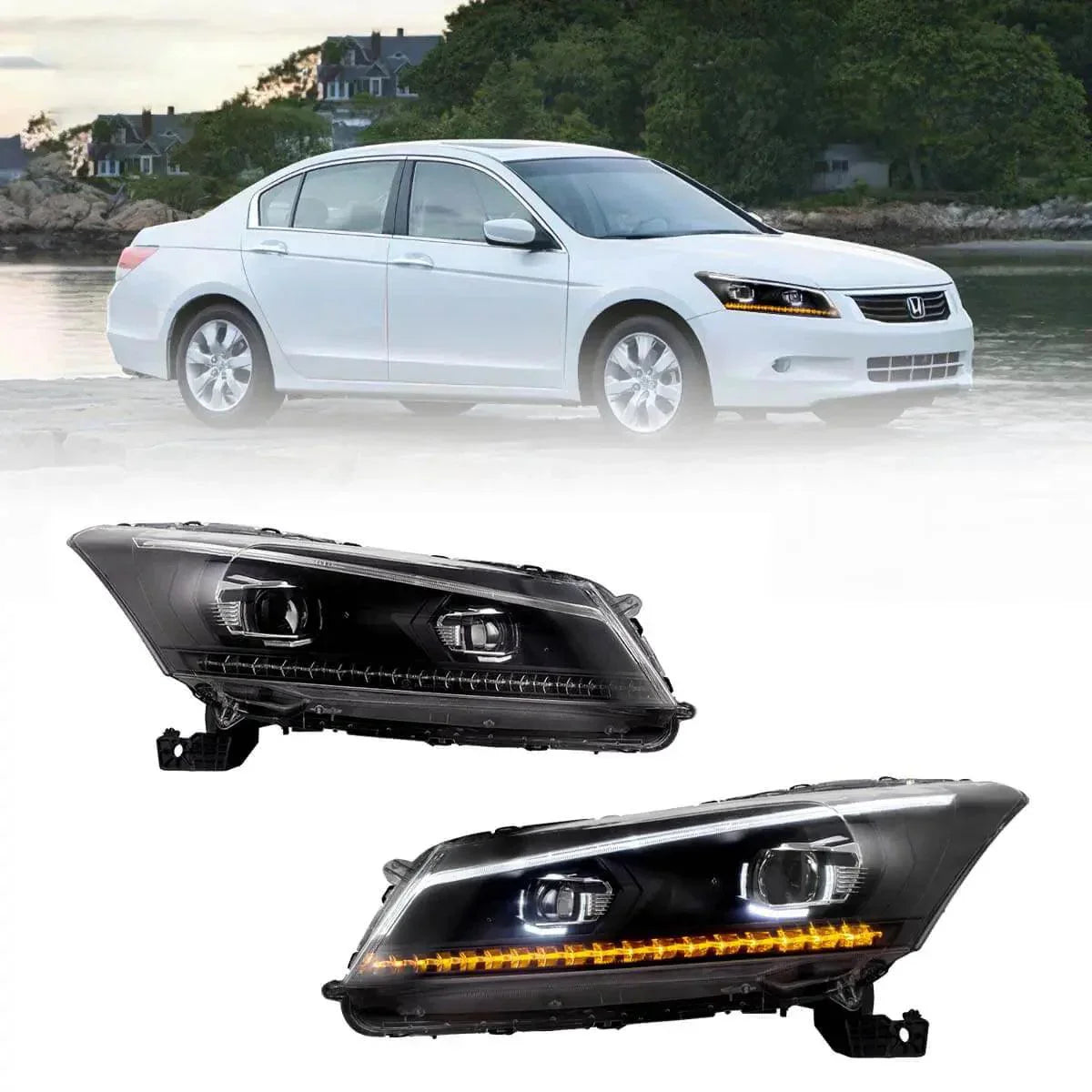 LED Headlight Assembly Projector Black For 2008-2012 Honda Accord 8th Gen Inspire US Type