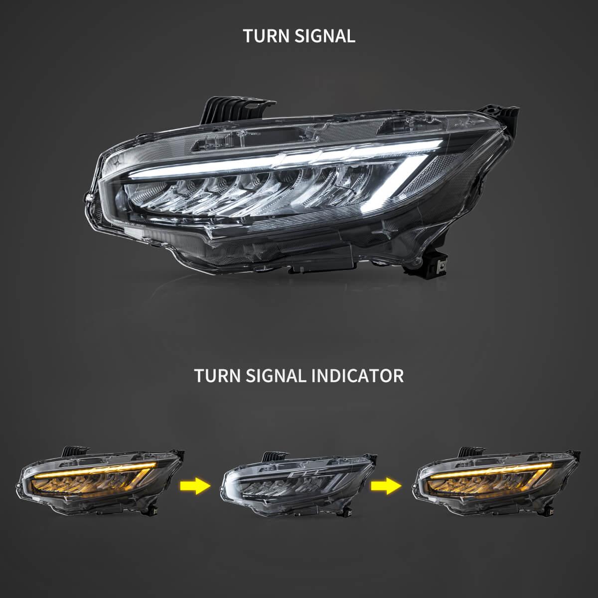 LED Headlight Assembly Reflection Bowl Chrome For 2016-2021 Honda Civic 10th Gen 