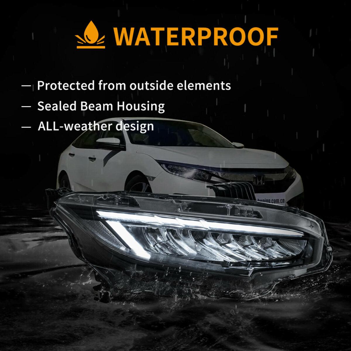 LED Headlight Assembly Reflection Bowl Chrome For 2016-2021 Honda Civic 10th Gen 