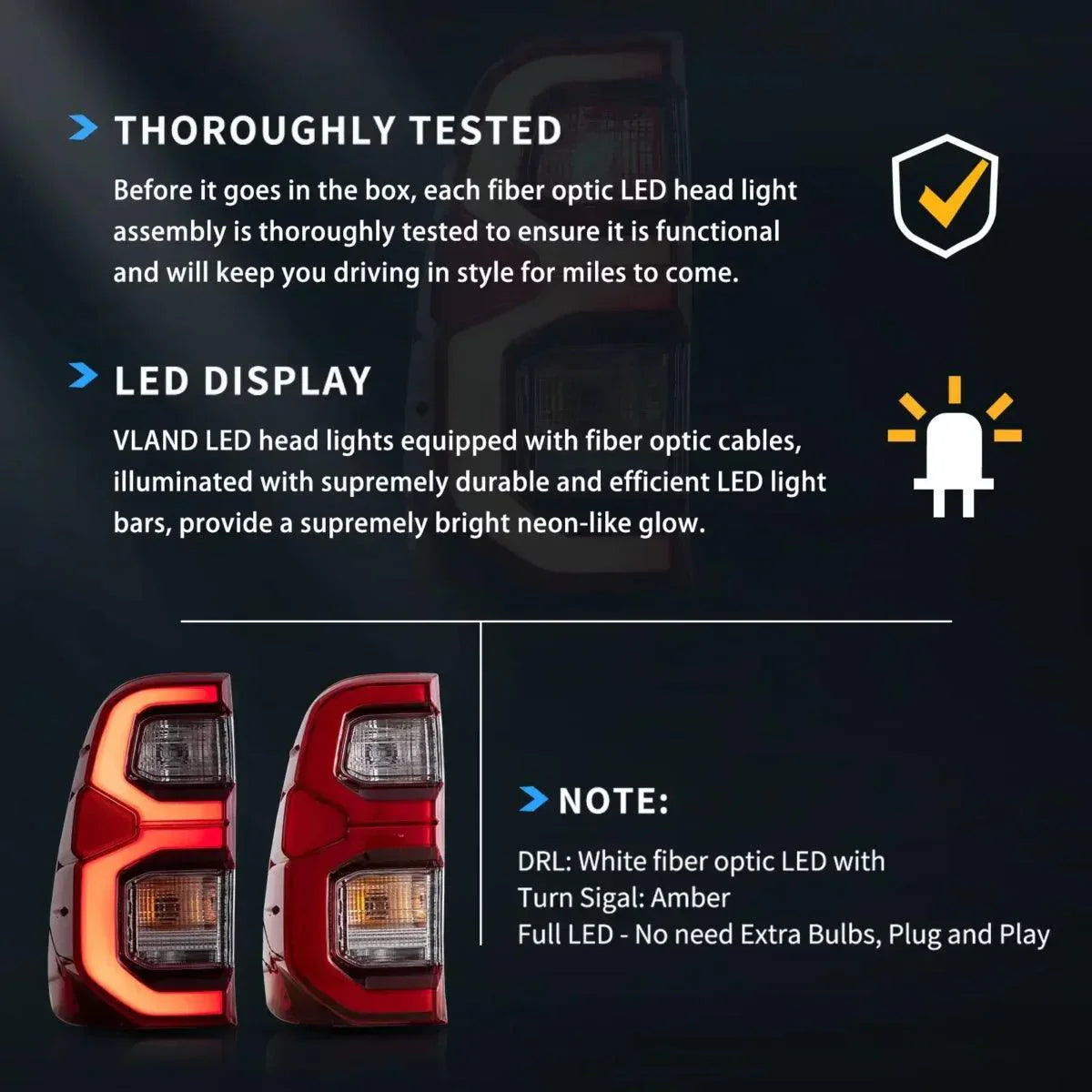 مجموعة مصابيح خلفية LED مع إضاءة ترحيب ديناميكية لسيارة تويوتا هيلوكس SR5 الجيل الثامن (GUN125، GUN126R) موديلات 2015-2022