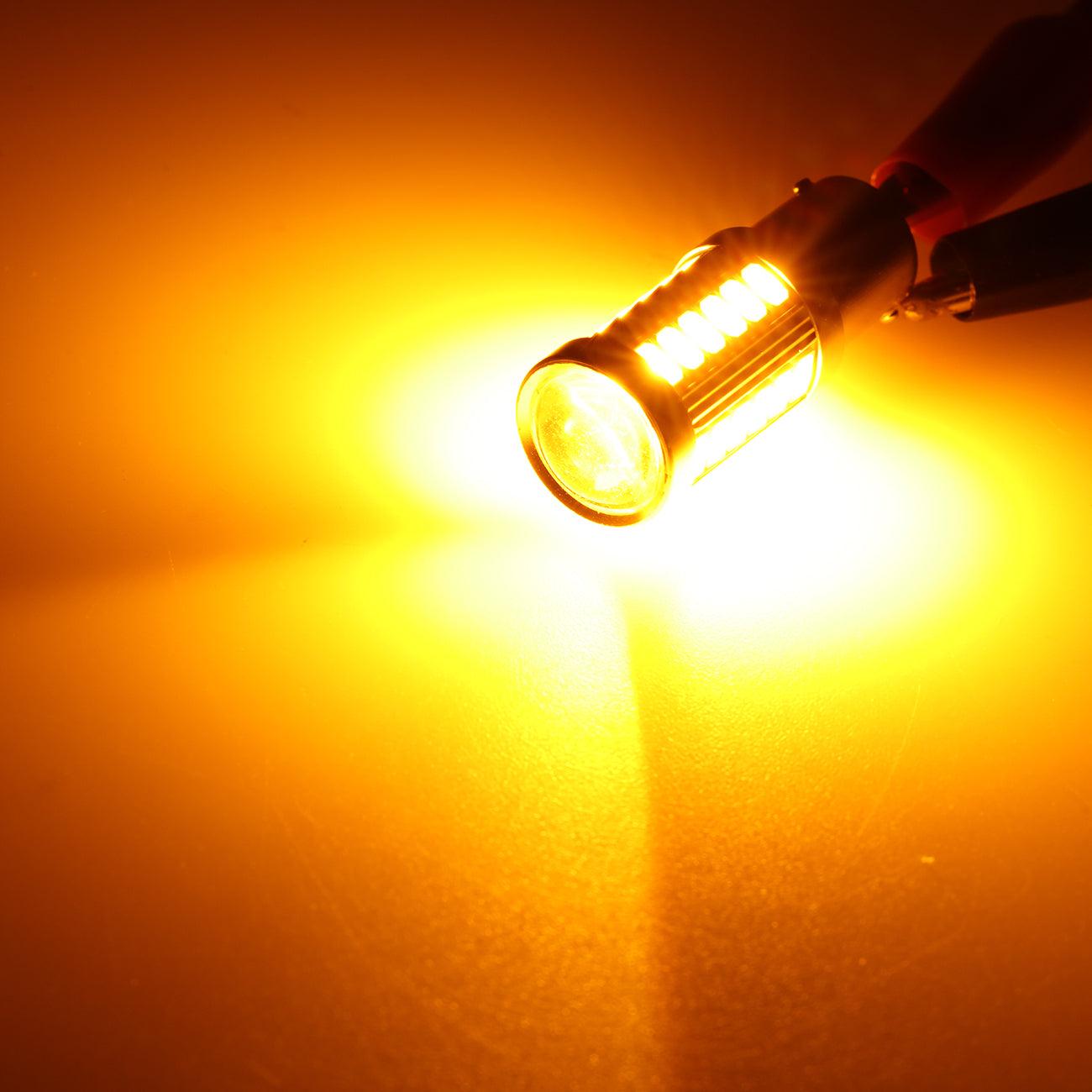 مصابيح LED ١١٥٦ P21W BA15S للفرامل/الرجوع/الركن/المؤخرة/إشارة الانعطاف، ٥٠ واط، ٨٠٠٠ لومن، أبيض بارد/كهرماني/أحمر، سلسلة ٣٣ | مصباحان