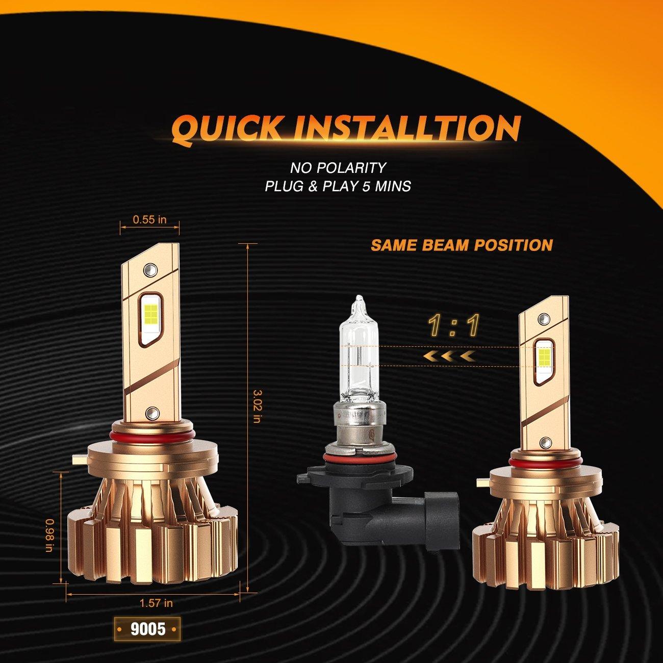 9005 LED Fog Light Bulbs 44W 4000LM X60 Series Fanless 6500K Cool White | 2 bulbs 