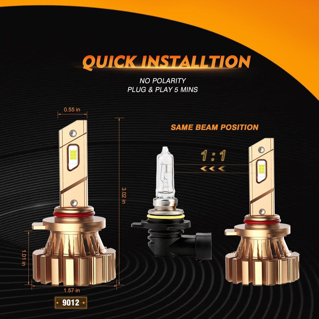 9012 LED Headlight Bulbs 44W 4000LM X60 Series Fanless 6500K Cool White | 2 bulbs