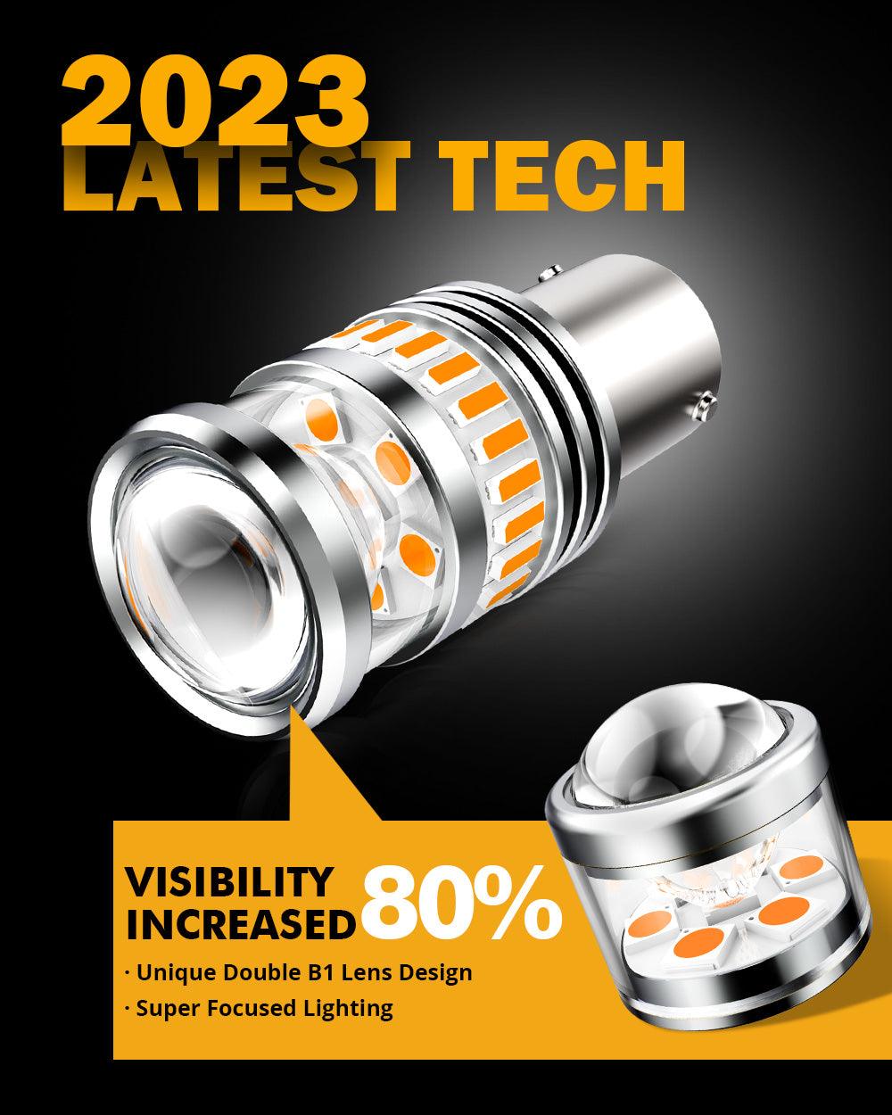 BAU15S 7507 LED Turn Signal Light Rear/Front, Side Maker Light Bulbs 11W 4000ML 3500K Amber B1 Series | 2 bulbs 