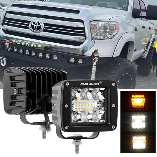 (2pcs/set) 3 inch 6 Modes White&amp;Amber LED Square Light Pod Working Lights with Wiring Harness for Toyota Tundra TRD 4x4 Off-Road