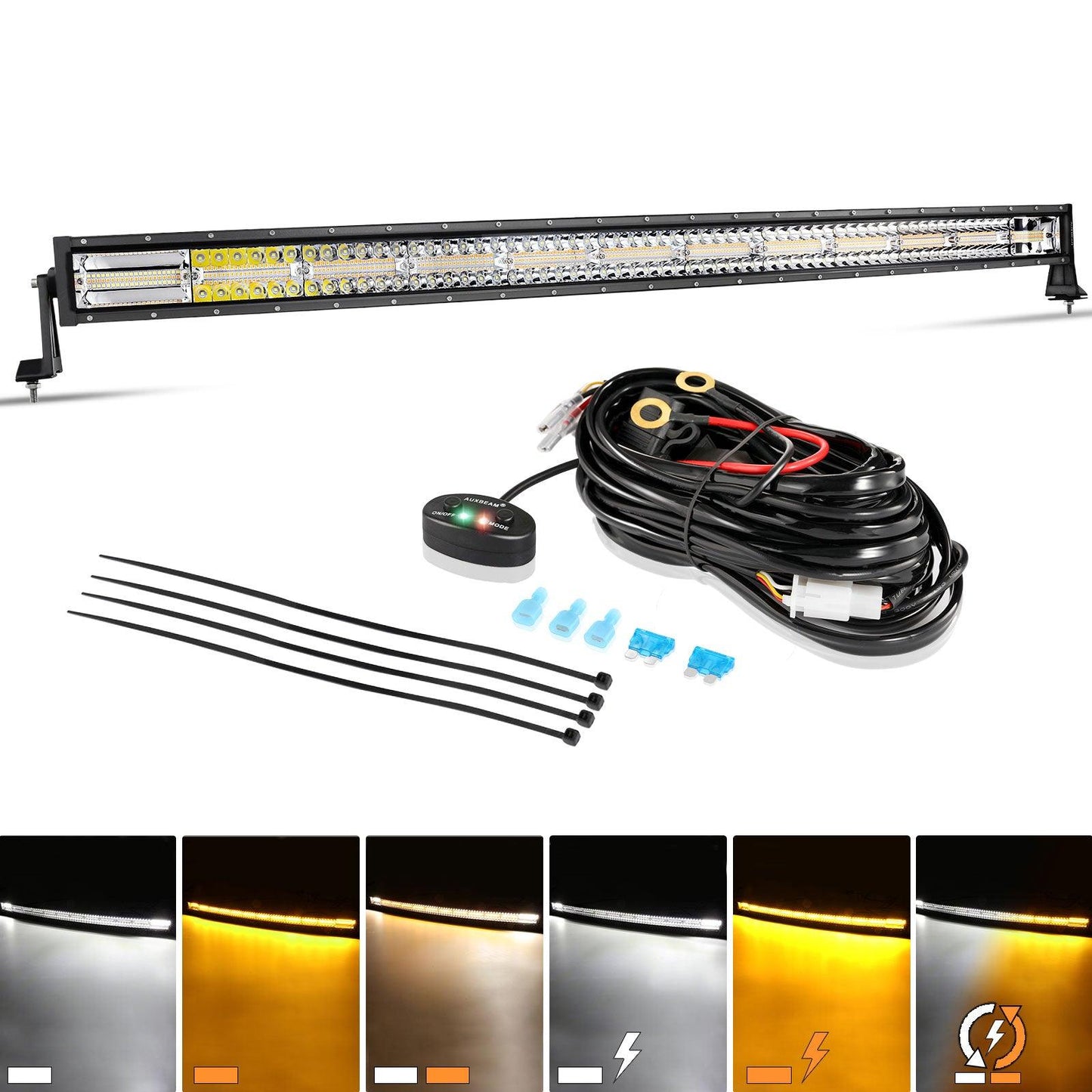 50 Inch 6 Modes White&amp;Amber Curved Off Road Led Light Bar