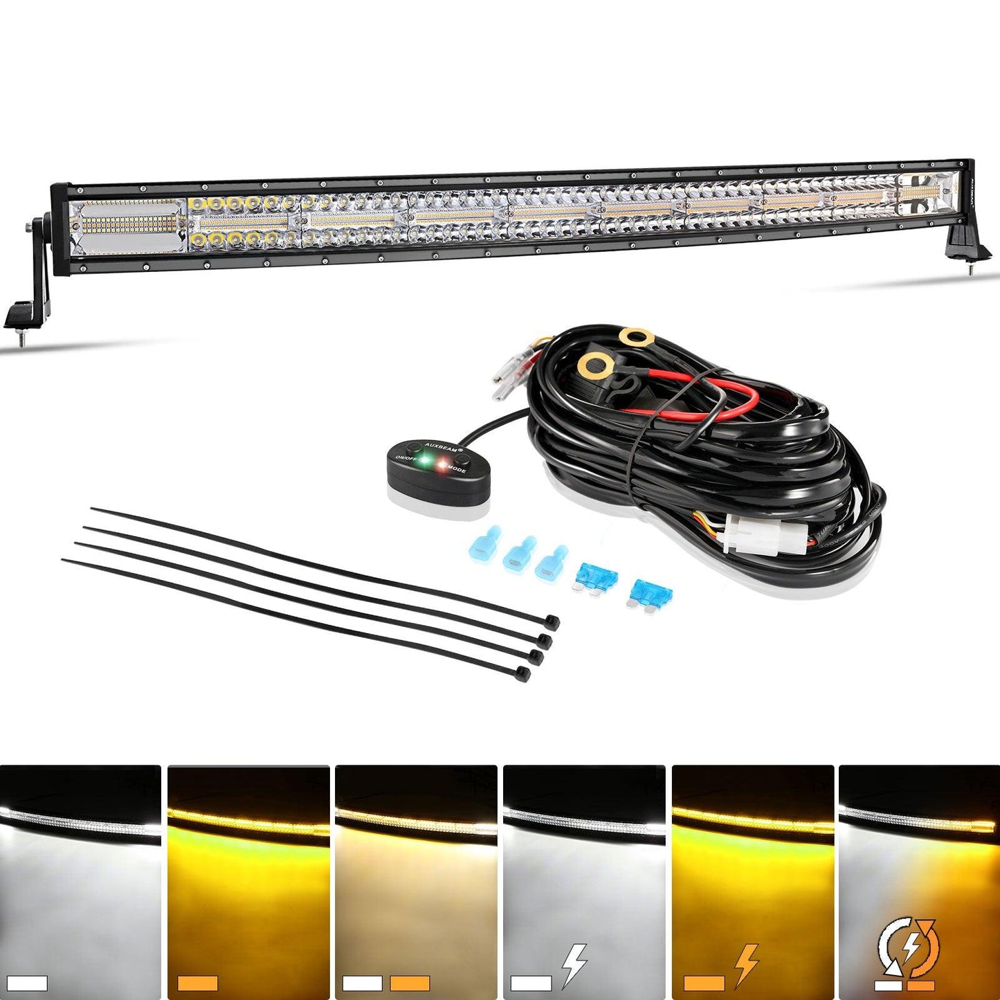 6 Modes Series 42 Inch White&amp;Amber Curved Off Road Led Light Bar