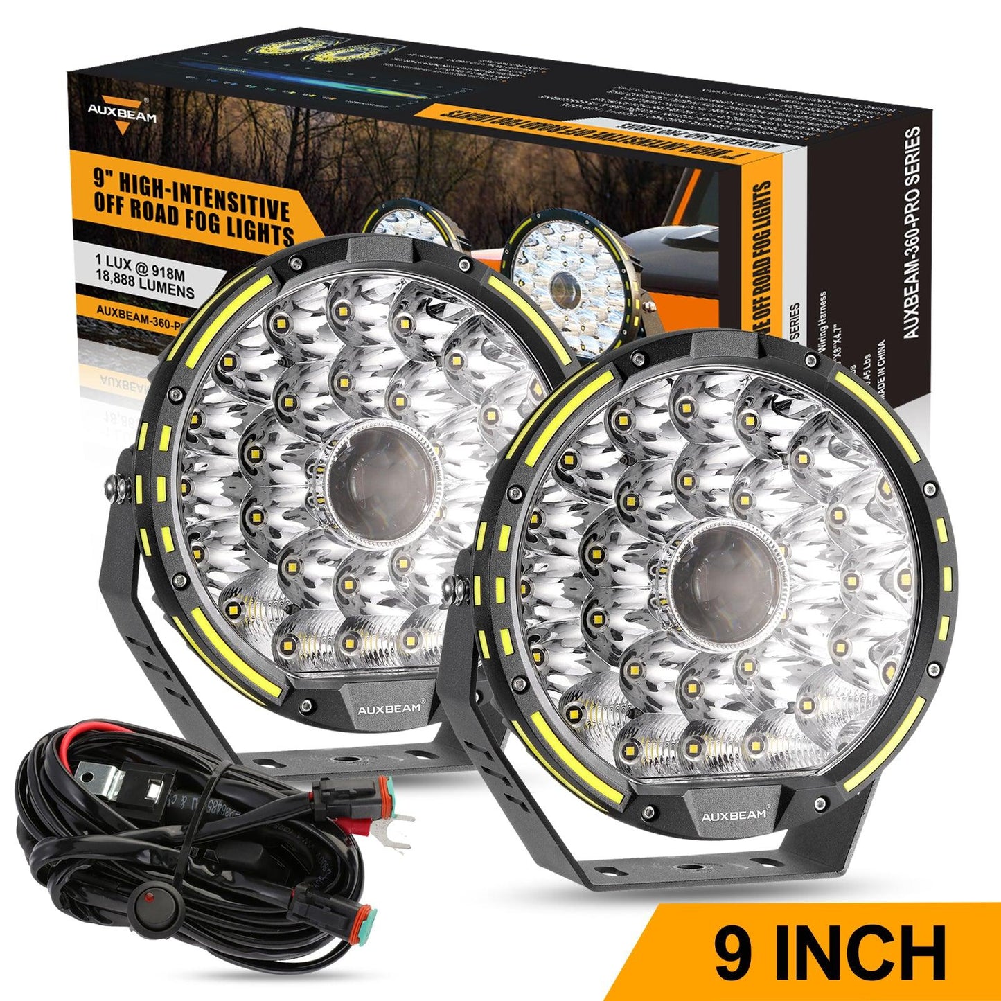 (2pcs/set) 9 INCH 270W 37776LM 360-PRO Series Custom Lens LED Driving Lights+Amber/Black Covers(Optional) for Toyota Tacoma 2016 2017 2018 2019 2020 2021 - Auxbeam  – éclairage LED auto