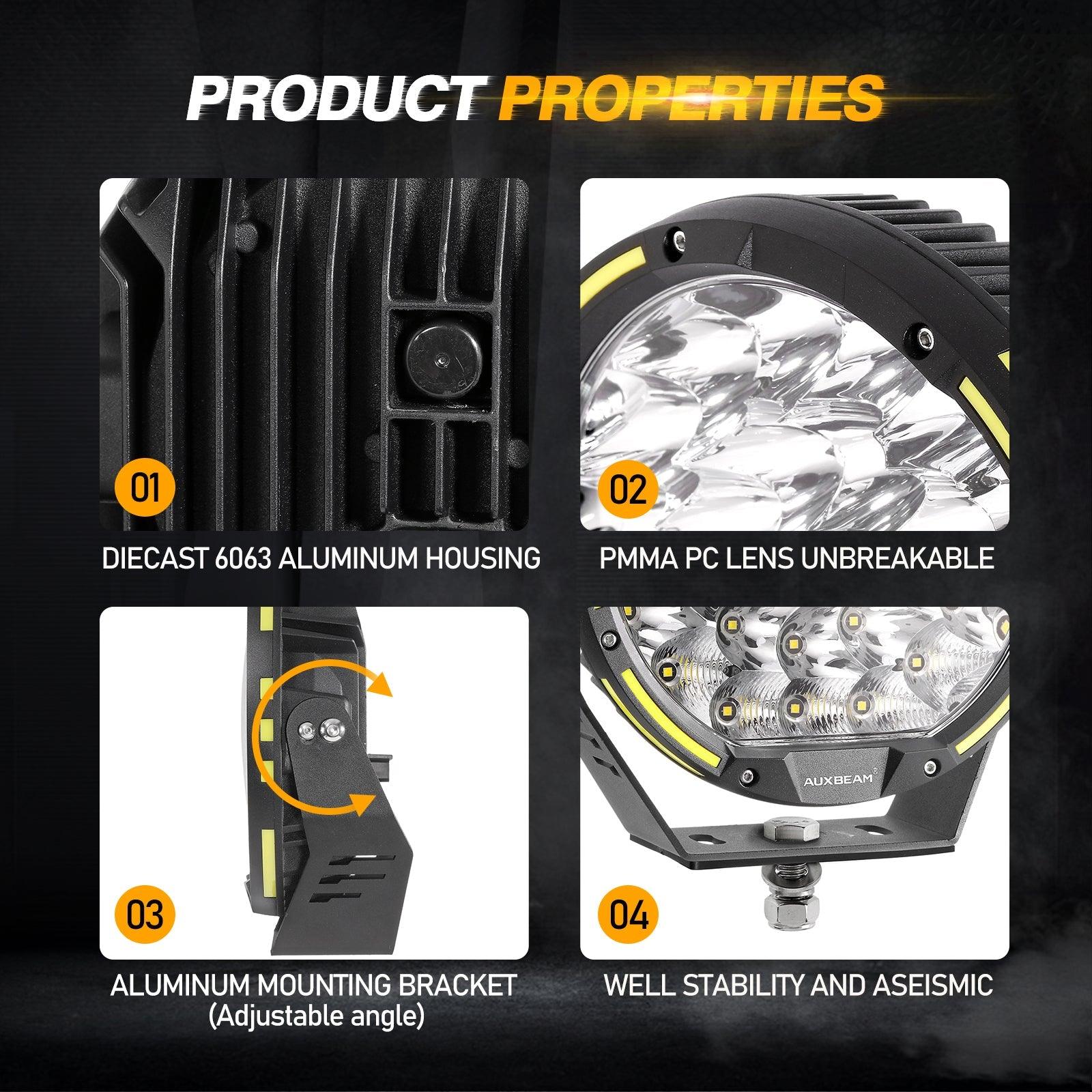 (2pcs/set) 9 INCH 270W 37776LM 360-PRO Series Custom Lens LED Driving Lights+Amber/Black Covers(Optional) for for Ford F150 F250 F350 F450 - Auxbeam  – éclairage LED auto