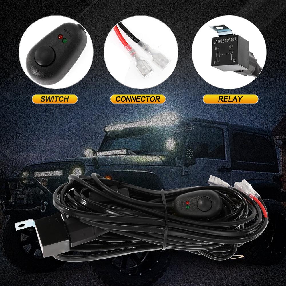 (2 Leads 16AWG) LED Light Bar Wiring Harness Kit with Fuse 12V 40A Relay ON/OFF Switch - Auxbeam  – éclairage LED auto, kit complet prêt à installer
