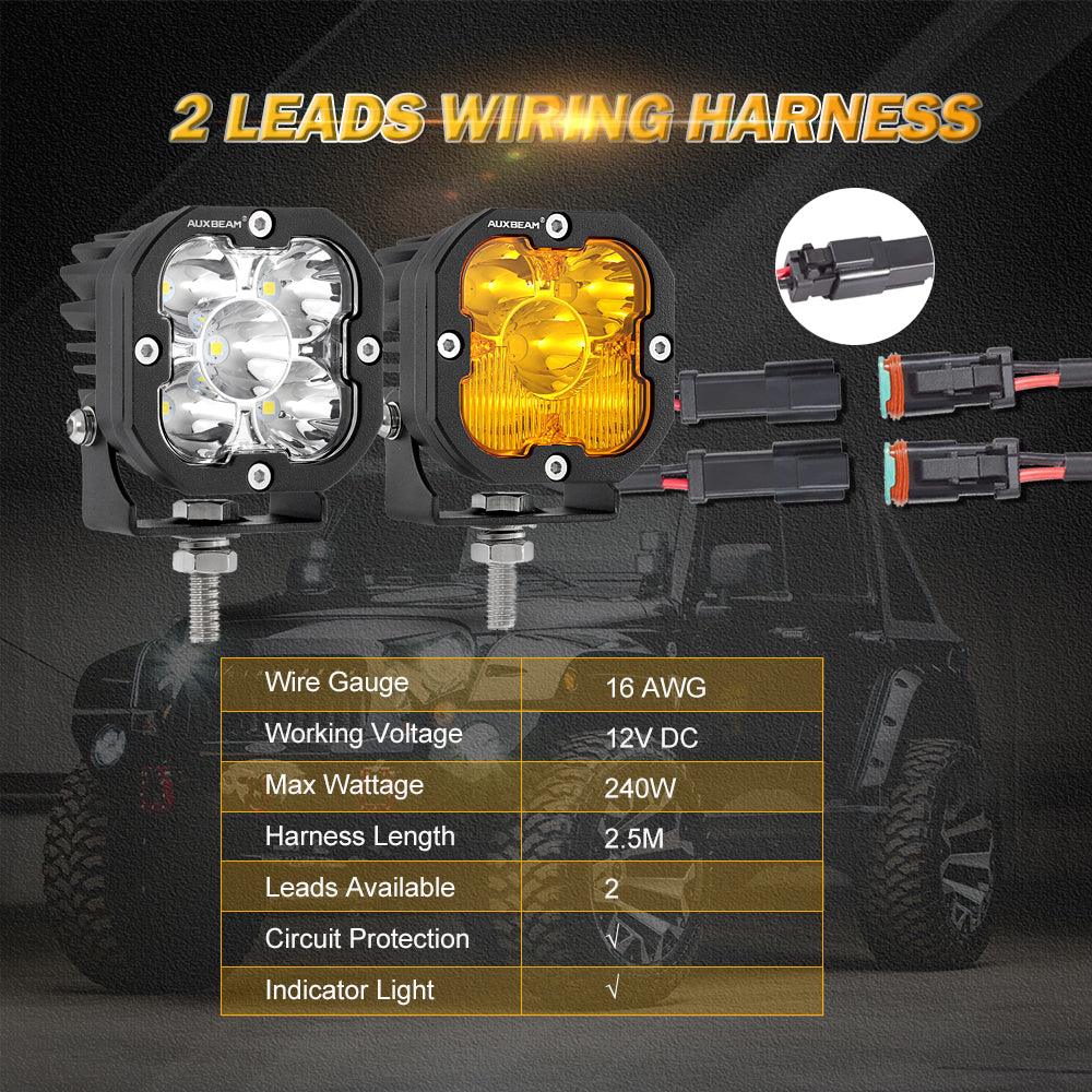 (2 Leads 16AWG) DT Connector LED Light Bar Wiring Harness Kit with Fuse 12V 40A Relay ON/OFF Switch - Auxbeam  – éclairage LED auto, kit complet prêt à installer