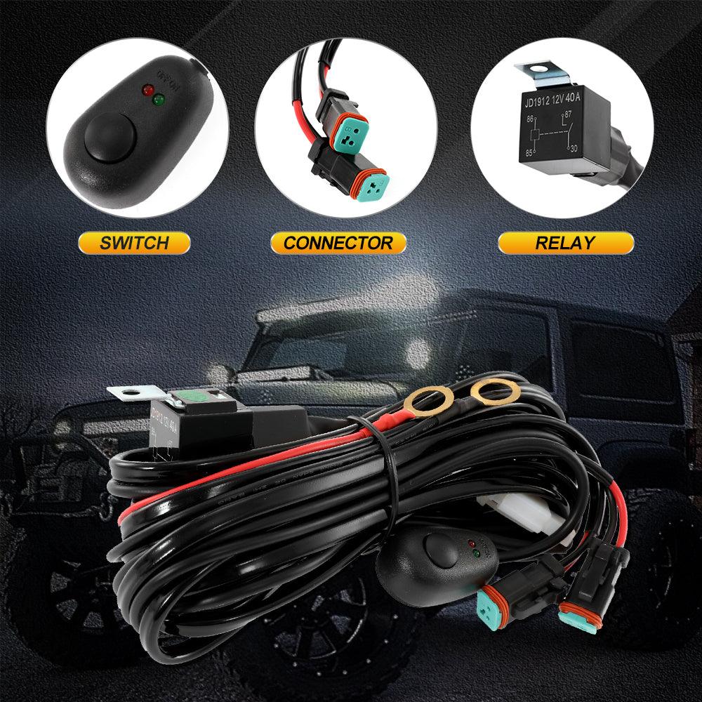 (2 Leads 16AWG) DT Connector LED Light Bar Wiring Harness Kit with Fuse 12V 40A Relay ON/OFF Switch - Auxbeam  – éclairage LED auto, kit complet prêt à installer