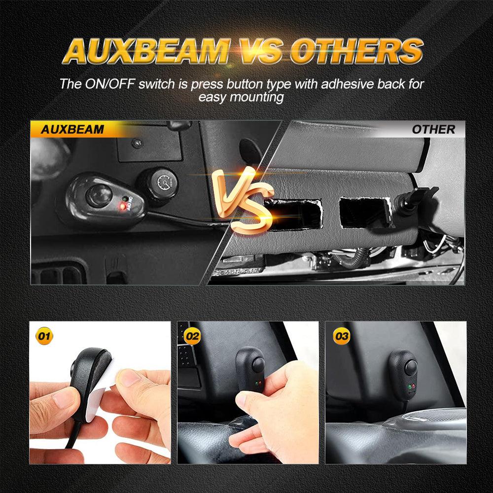 (2 Leads 16AWG) DT Connector LED Light Bar Wiring Harness Kit with Fuse 12V 40A Relay ON/OFF Switch - Auxbeam  – éclairage LED auto, kit complet prêt à installer