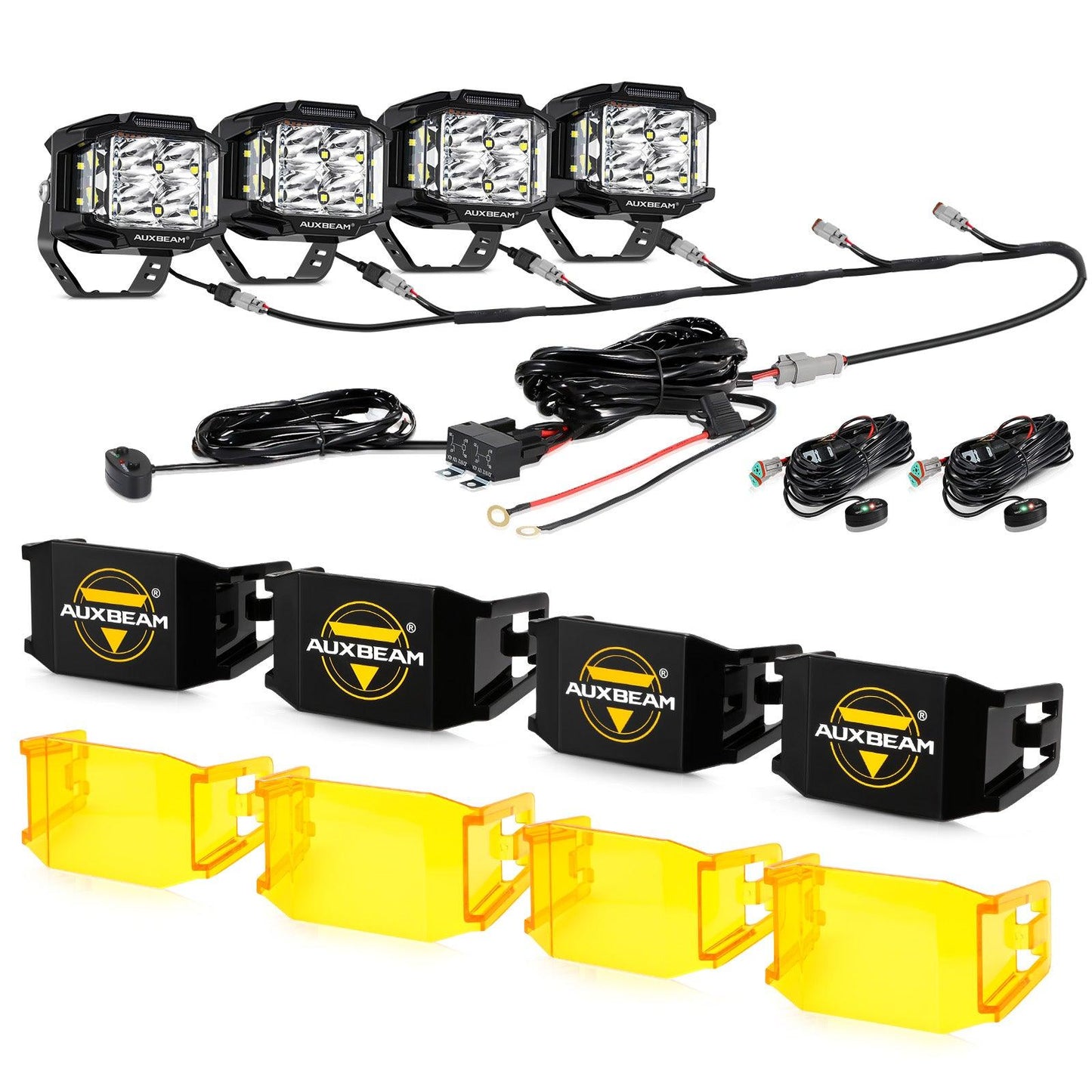V-MAX Series | 4 Inch 92W 8960LM Combo Beam Side Shooter LED Square Pod Lights with Amber DRL - Auxbeam  – éclairage LED auto