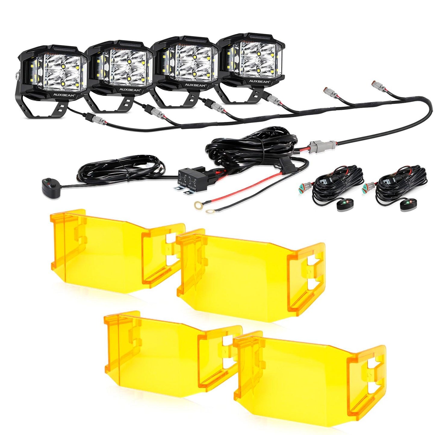 V-MAX Series | 4 Inch 92W 8960LM Combo Beam Side Shooter LED Square Pod Lights with Amber DRL - Auxbeam  – éclairage LED auto