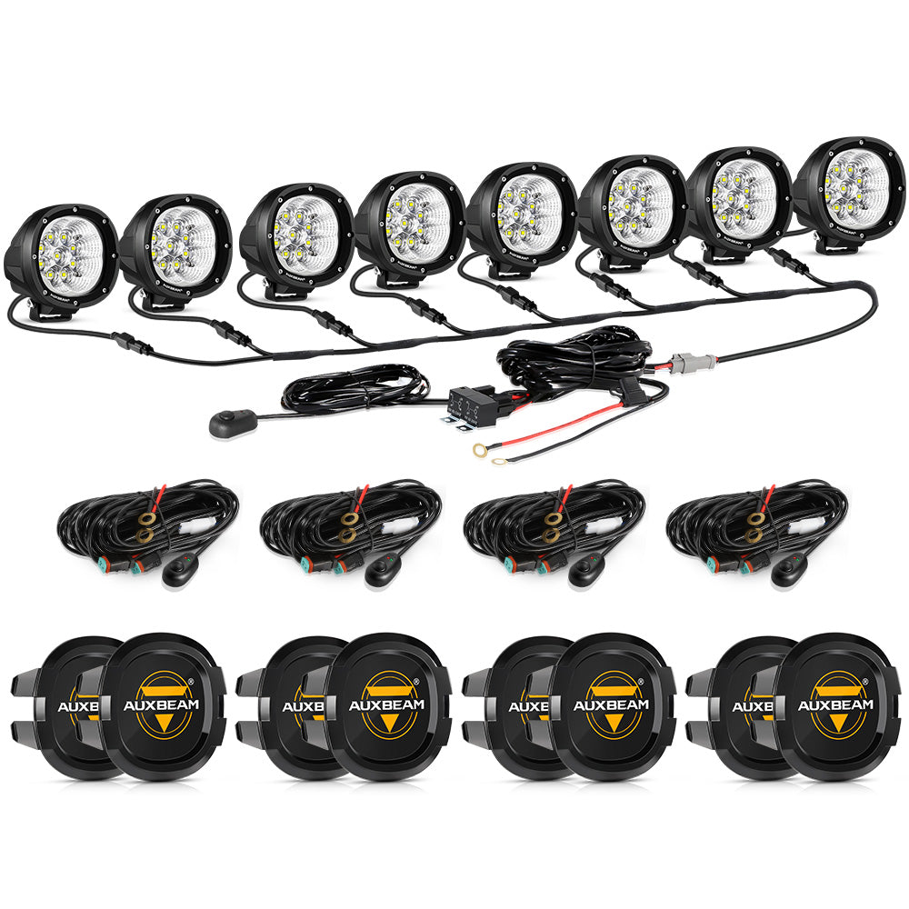 P4 Series | 4 Inch 90W 9000LM Round LED Driving Lights Flood White Pod Lights - Auxbeam  – éclairage LED auto