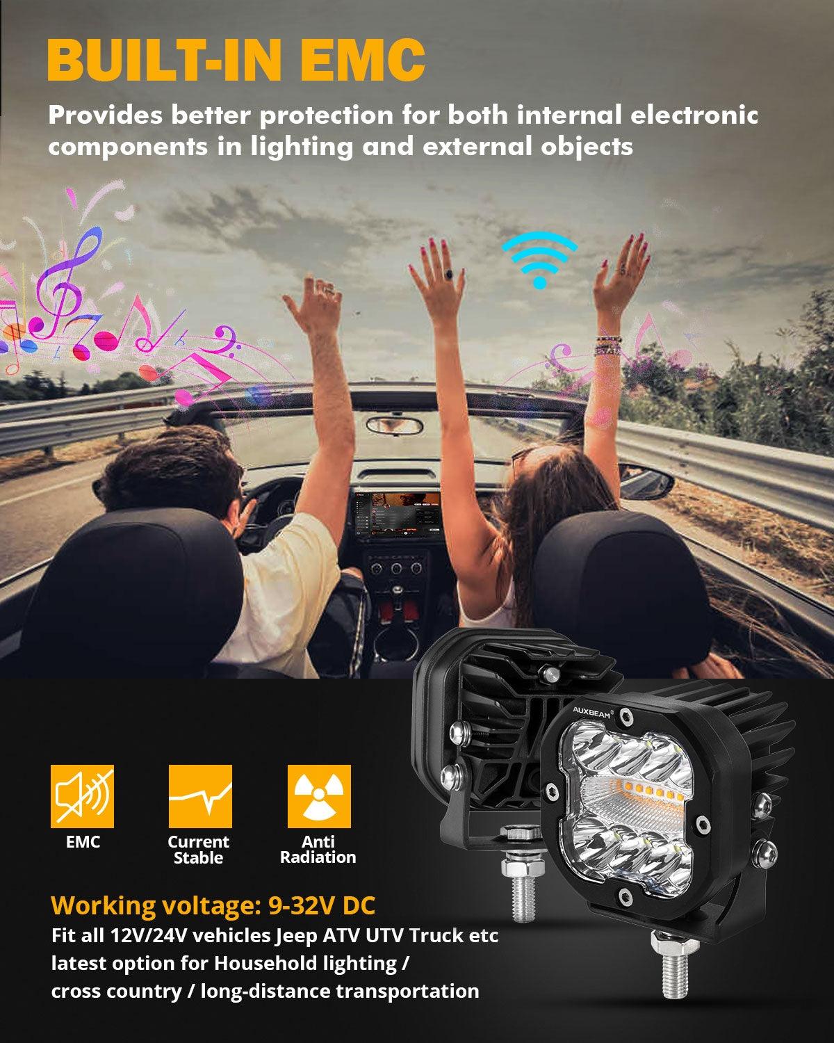 مصابيح LED مقاس 3 بوصات 96 واط 9600 لومن، 6 أوضاع إضاءة قيادة LED مع حامل تثبيت على العمود A لسيارة فورد برونكو 2/4 أبواب 2021 2022