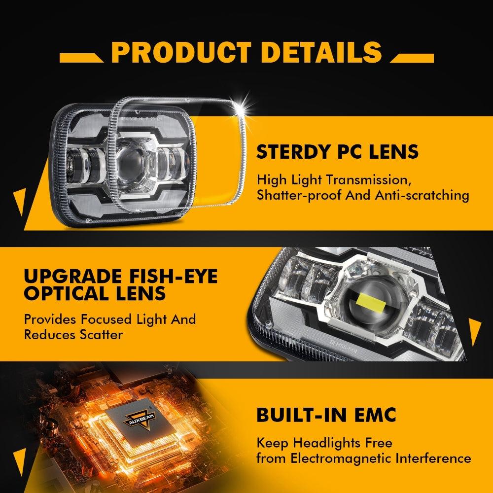 Starlight Flow Series 7x6 Inch Sealed Beam LED Headlights with Hi-Lo Beam &amp; Amber Turn Signal White DRL for JEEP, Trucks, GMC, Chevrolet