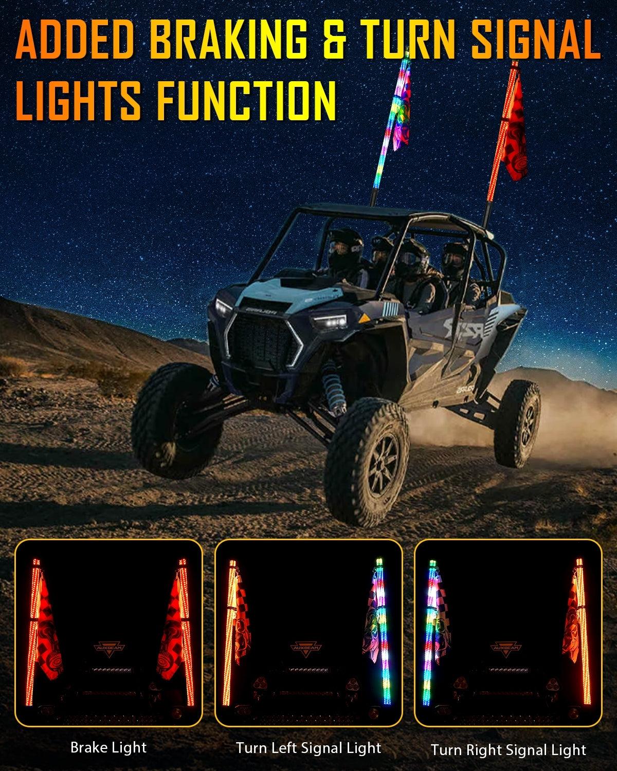 New LED RGB Whip Lights with Turn Signal & Brake Light, Bluetooth APP/ Remote Control
