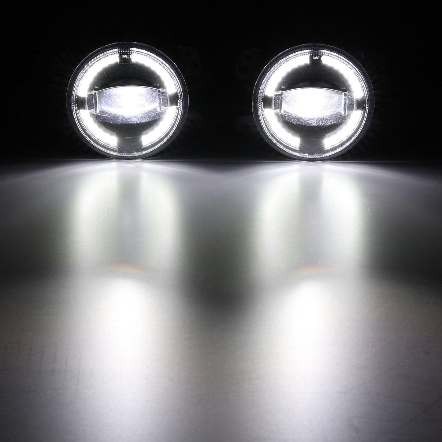 (قطعتان/مجموعة) مصابيح ضباب LED مقاس 4 بوصات 60 وات مع حلقة هالة بيضاء DRL لسيارة Jeep Wrangler JK/ Jeep Grand Cherokee/ Dodge 