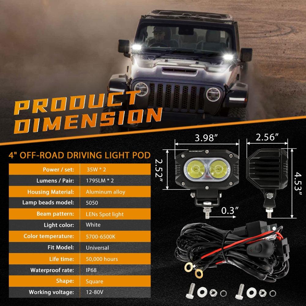R4 Series | 4 Inch 60W Flood Beam LED Pods Light White Driving Light - Auxbeam  – éclairage LED auto