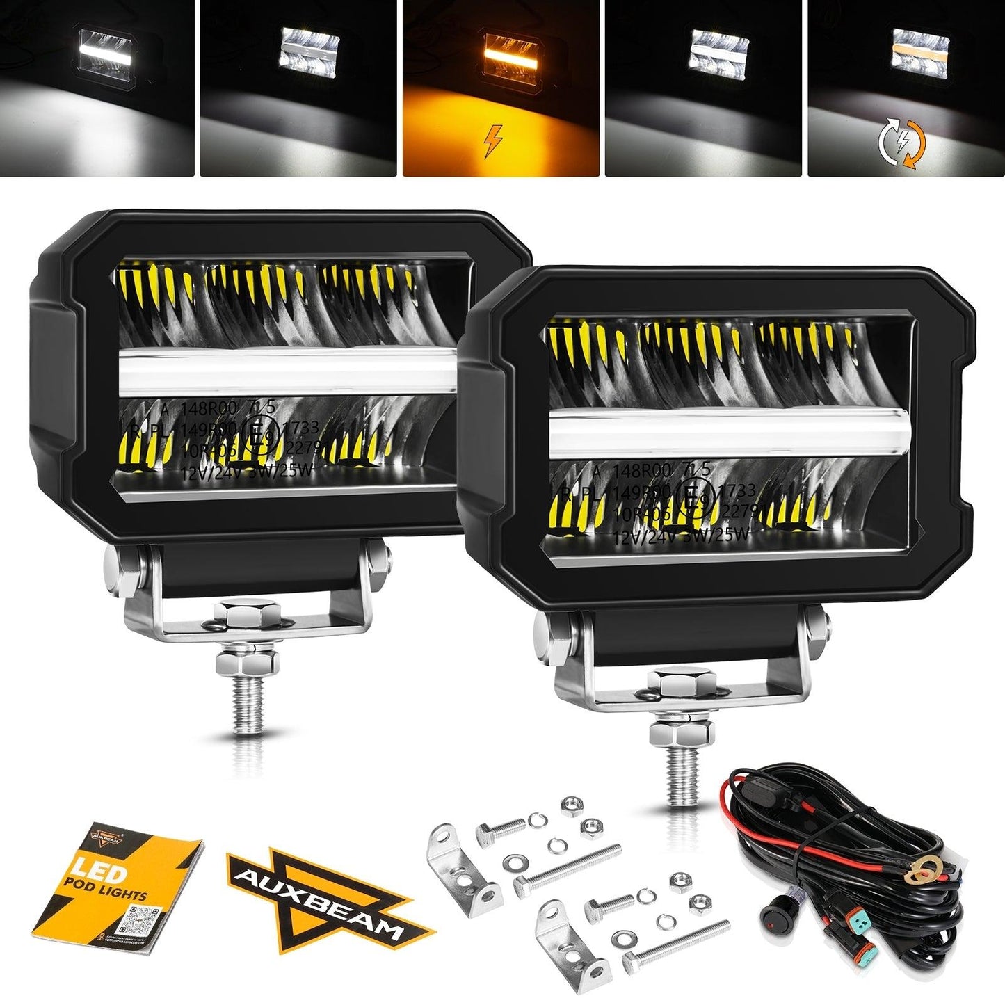 4.5 INCH 120W 13920LM LED Pods With White DRL & Amber Turn Signal Off Road Driving Light - Auxbeam  – éclairage LED auto