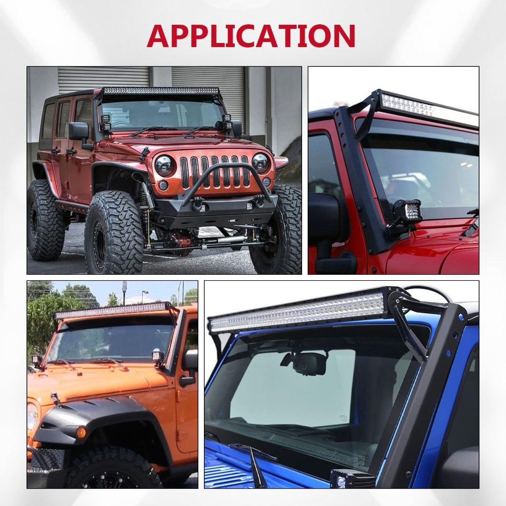 52" Straight Light Bar 2 IN 1 Design Windshield Mounting Brackets for 2007-2017 Jeep Wrangler JK