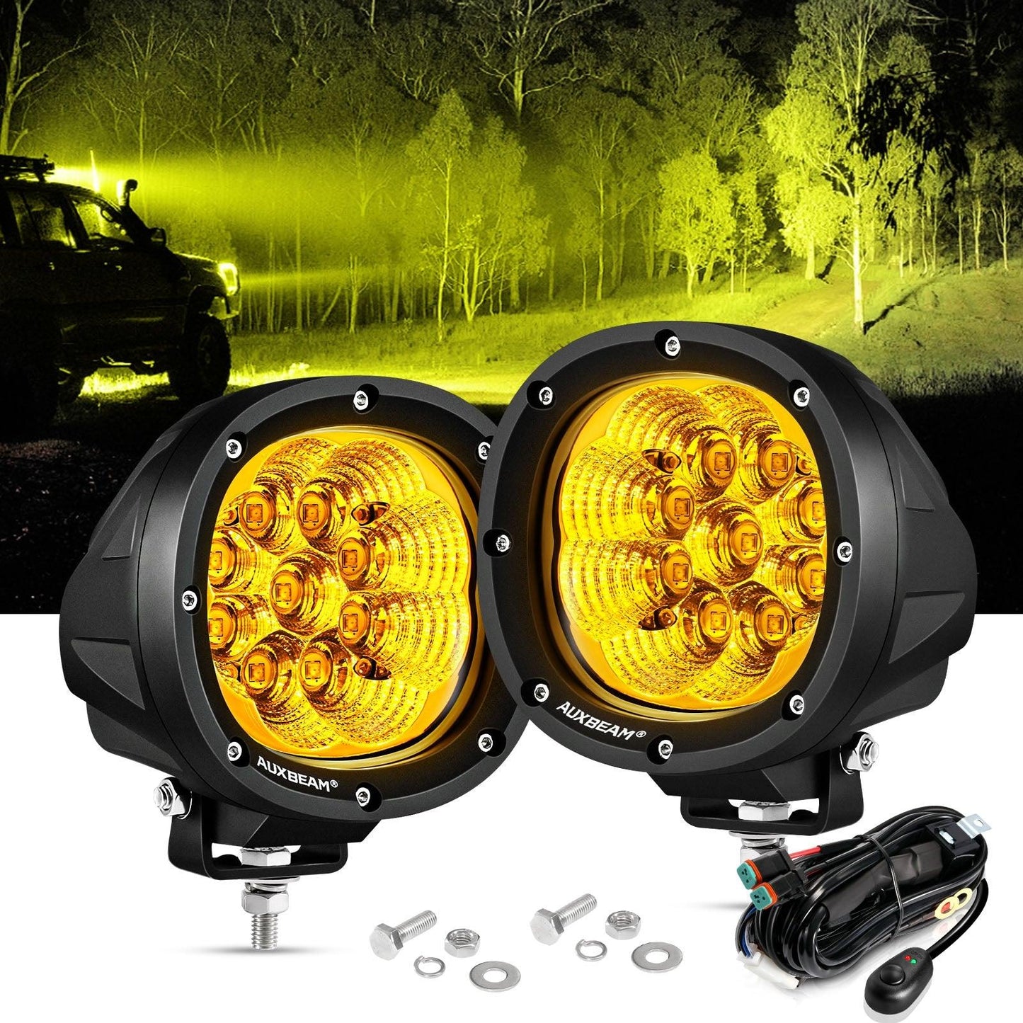 P4 Series | 4 Inch 90W 9000LM Round LED Driving Lights Flood Amber Pod Lights - Auxbeam  – éclairage LED auto