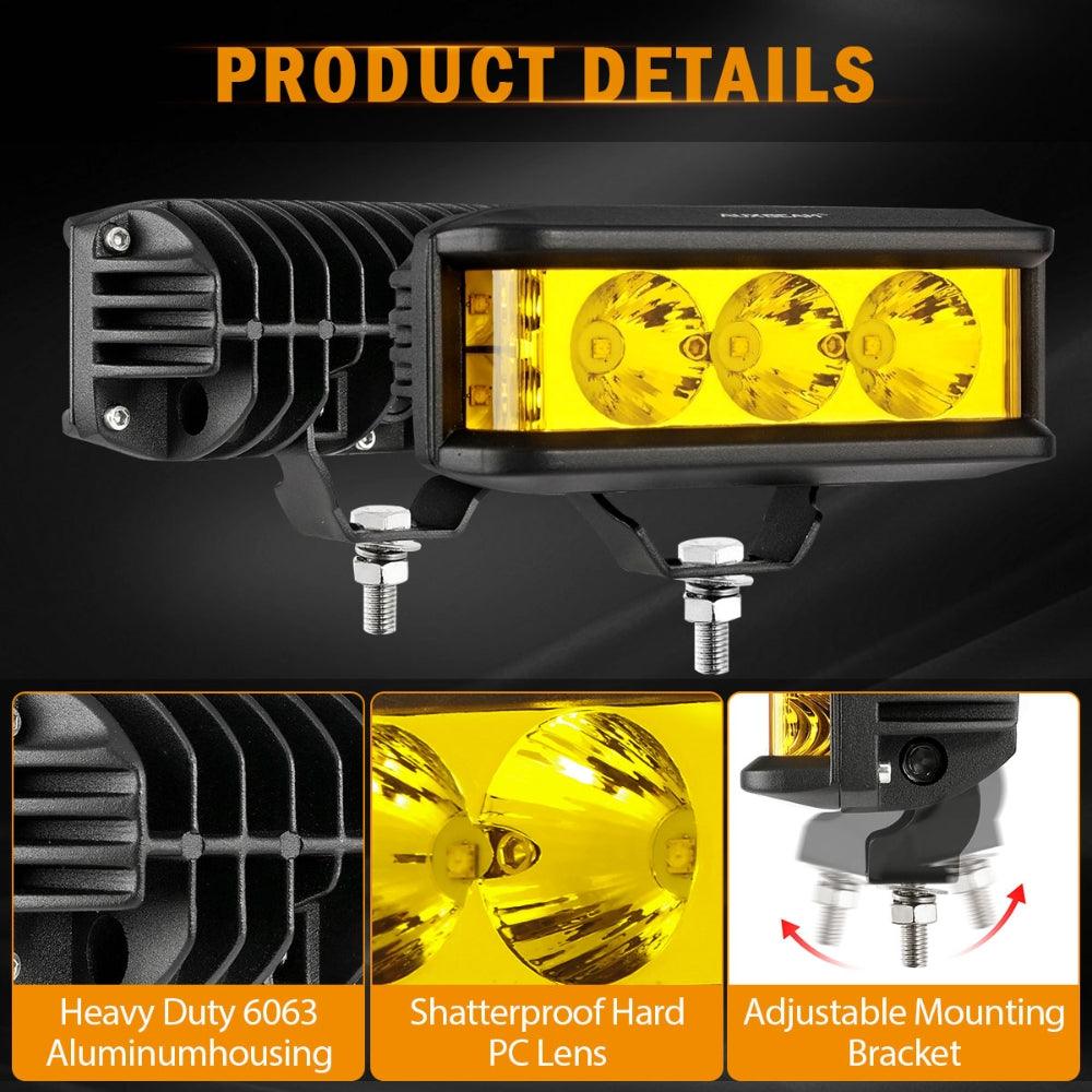 R5 Series | 5 Inch 68W Amber Square Side Shooter Spot Beam LED Pod Lights LED Light Bar