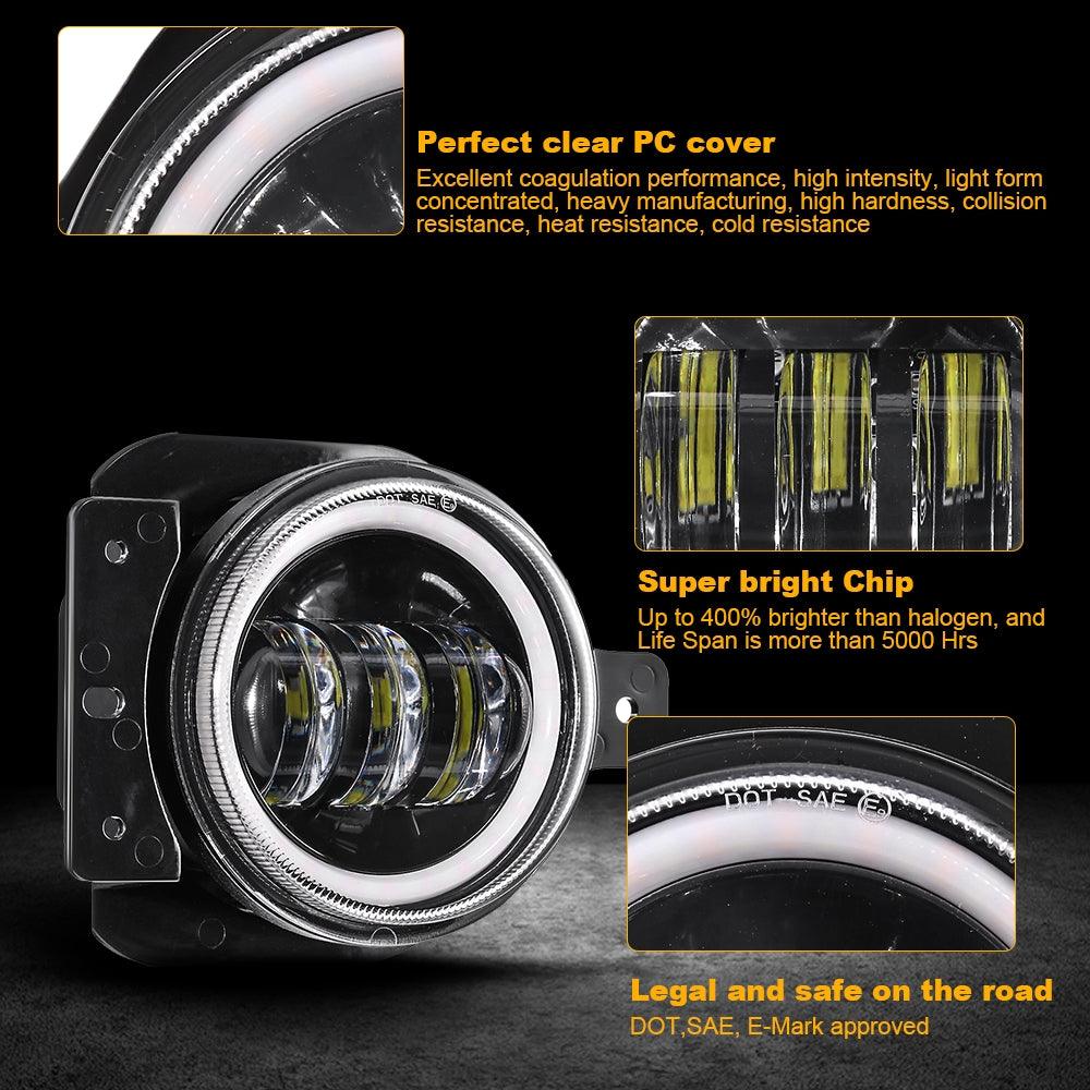 9'' ROUND 100W LED HEADLIGHTS WITH DRL &amp; 4'' 30W LED FOG LIGHTS FOR 2018-2022 JEEP WRANGLER JL
