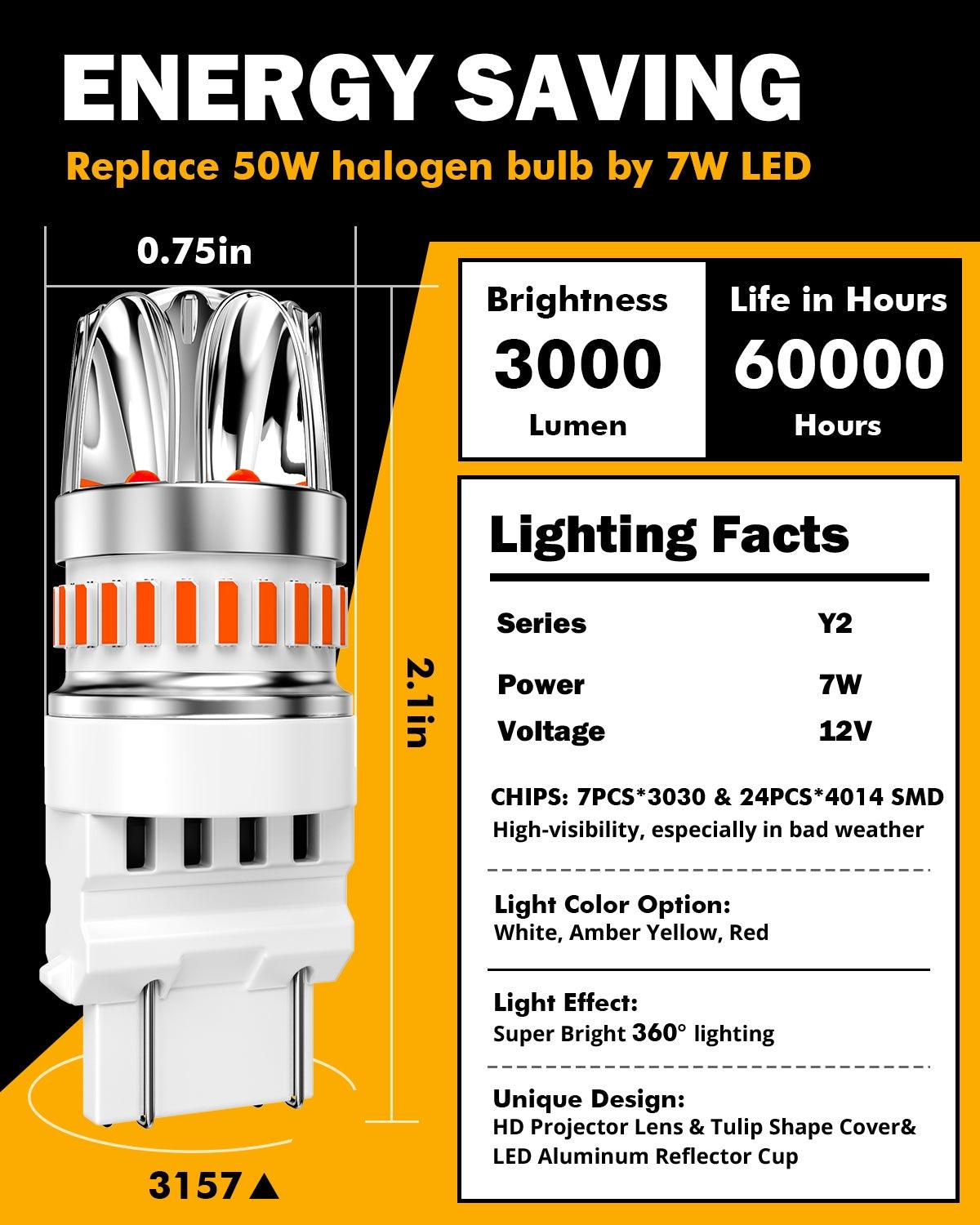 T25 3157 3156 LED Brake/Tail Light Bulbs 14W 6000LM CAN-Bus Error Free Red Y2 Series | 2 Bulbs