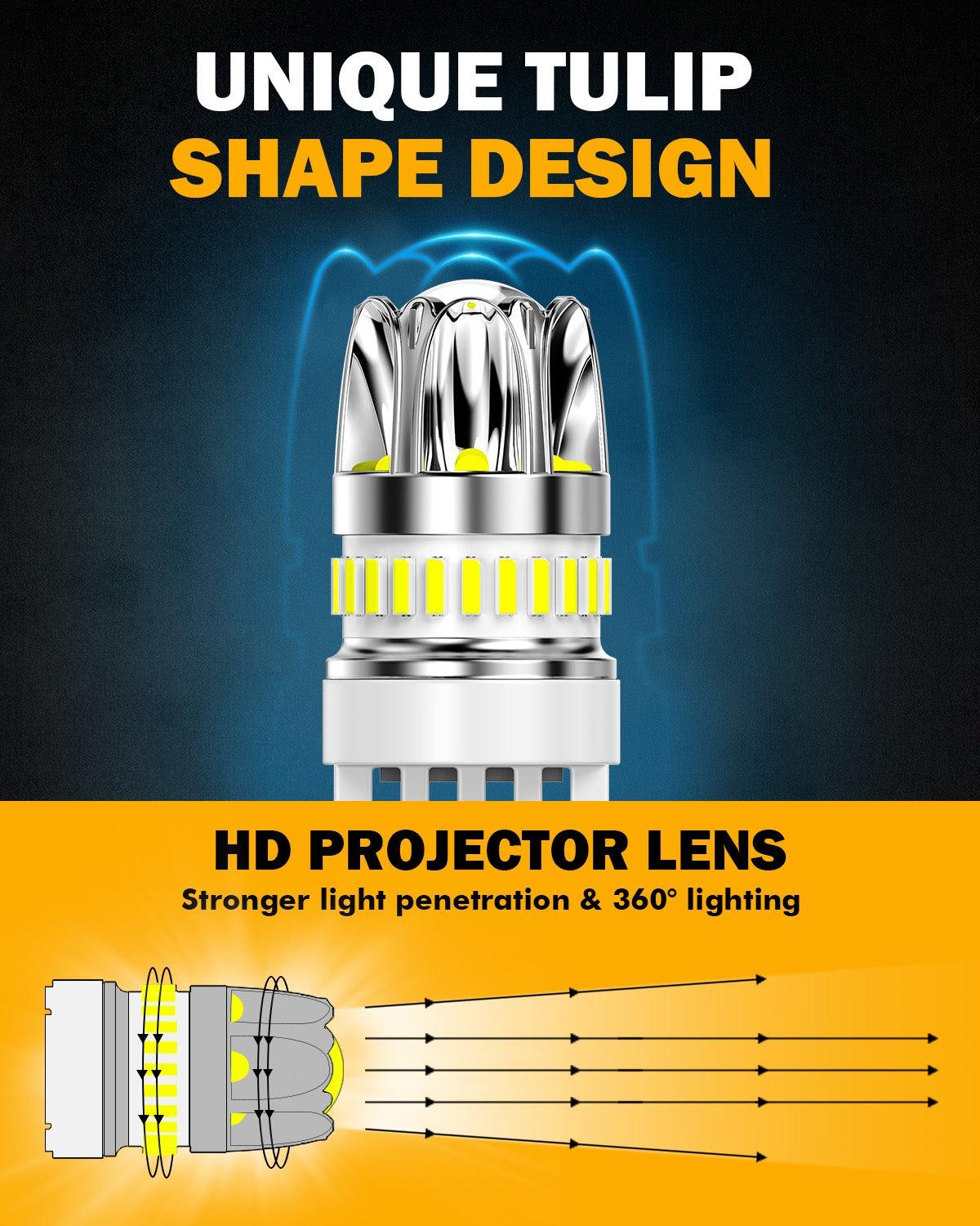 T25 3157 3156 LED Backup Reverse/Turn Signal/Brake Tail Light Bulbs 14W 6000LM CAN-Bus Error Free 6500K White Y2 Series | 2 Bulbs