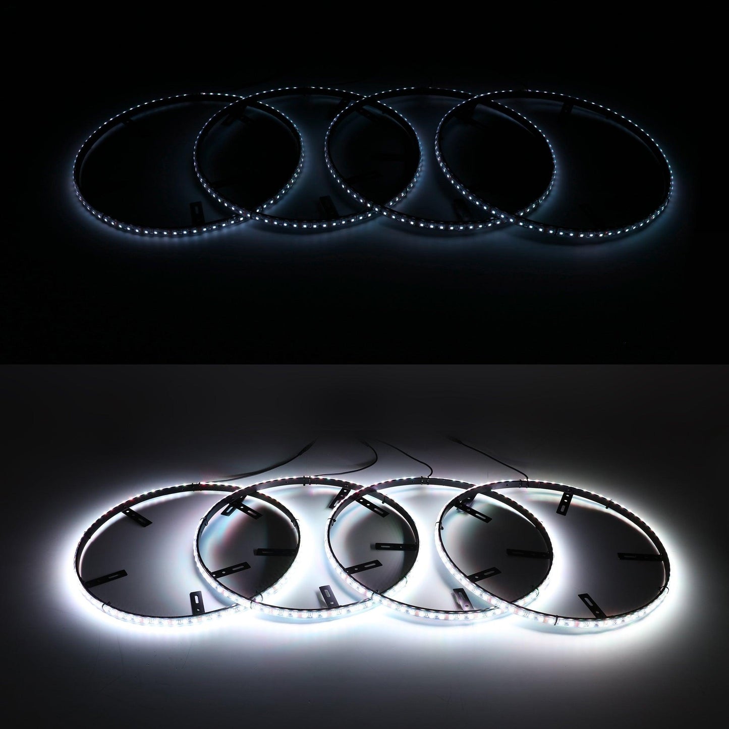 (4 قطع/مجموعة) مصابيح حلقة عجلة LED RGB مقاس 15.5 بوصة ضوء نيون سحري ملون مع تطبيق وجهاز تحكم عن بعد RF