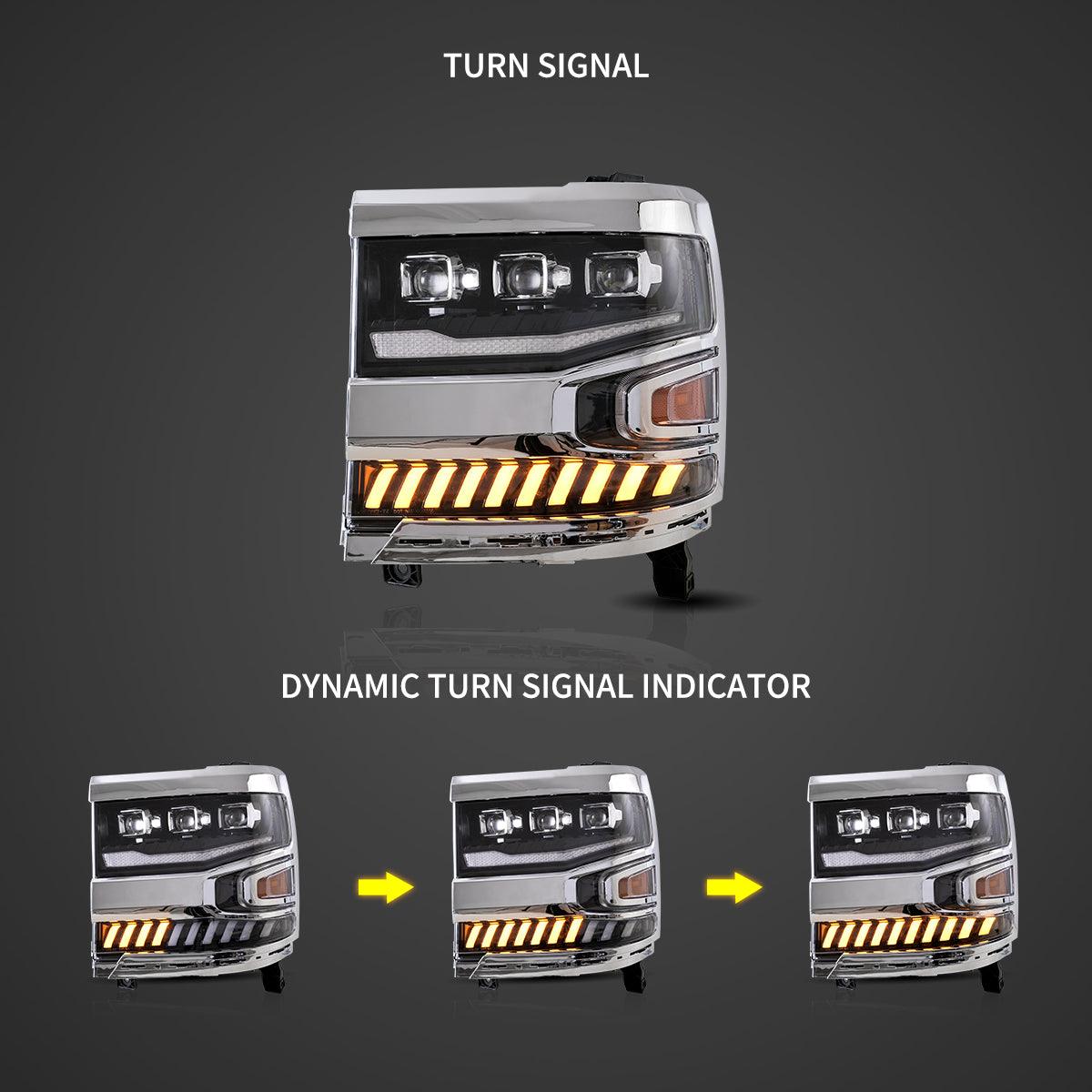 LED Headlight Assembly Dual Beam Projector Black For 2016-2018 Chevrolet Silverado 1500 4th Gen Facelift