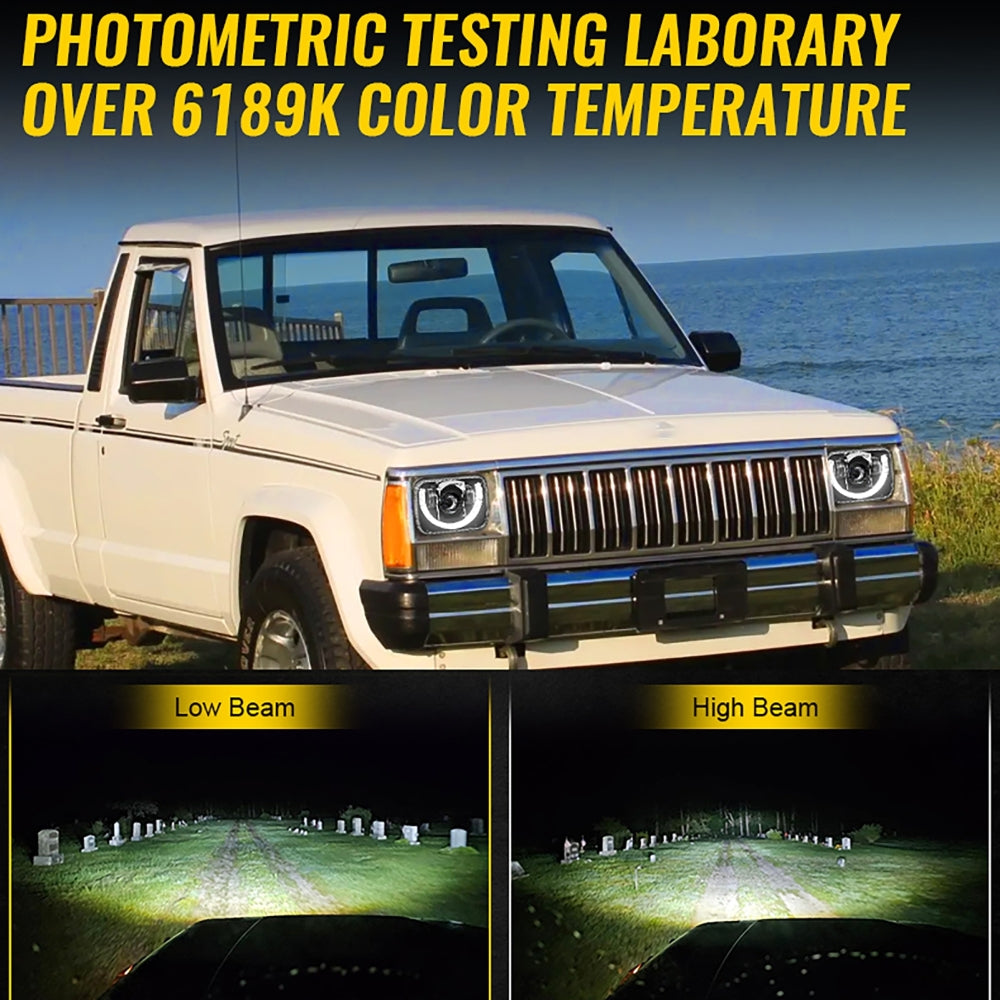 7x6 Inch Sealed Beam LED Headlights with Hi-Lo Beam & Amber Turn Signal White DRL for Jeep Cherokee XJ/Wrangler YJ/Comanche MJ