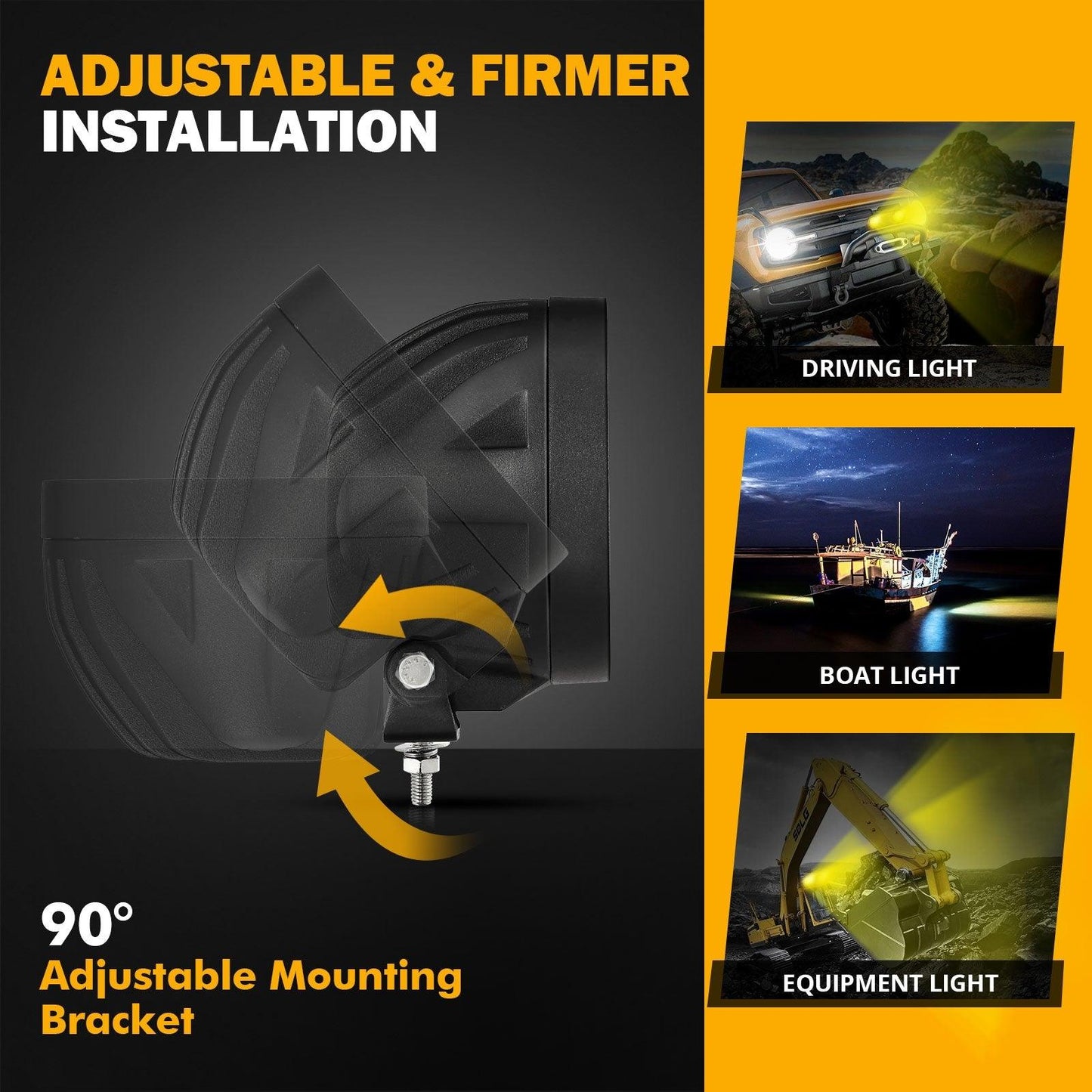 4 Inch 90W Round LED Driving Lights Spot Yellow with A-Pillar Mounting Bracket For Ford Bronco 2/4 Door 2021 2022 - Auxbeam  – éclairage LED auto