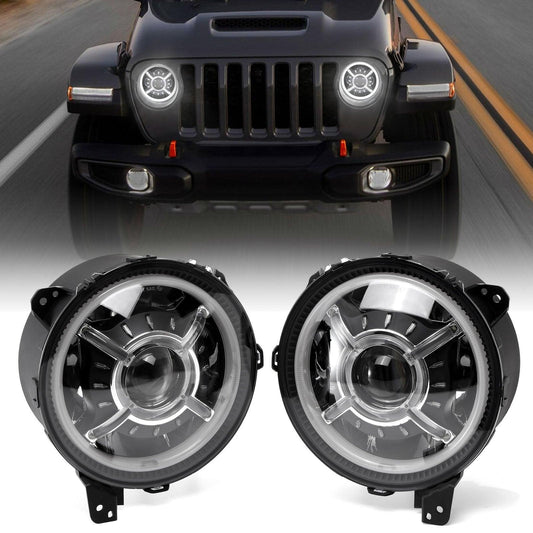 9 Inch 100W Dot Approved LED Headlights with Halo DRL&amp;Turn Signal High/Low Beam for 2018-2023 Jeep Wrangler JL Sport Sahara Rubicon MOAB Gladiator JT