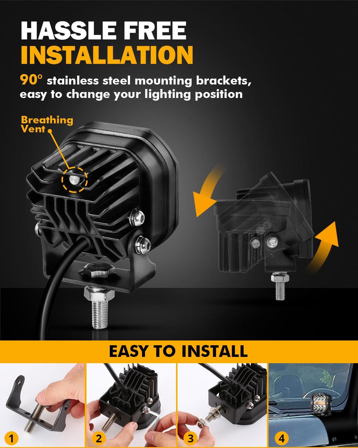 مصابيح LED مقاس 3 بوصات 96 واط 9600 لومن، 6 أوضاع إضاءة قيادة LED مع حامل تثبيت على العمود A لسيارة فورد برونكو 2/4 أبواب 2021 2022