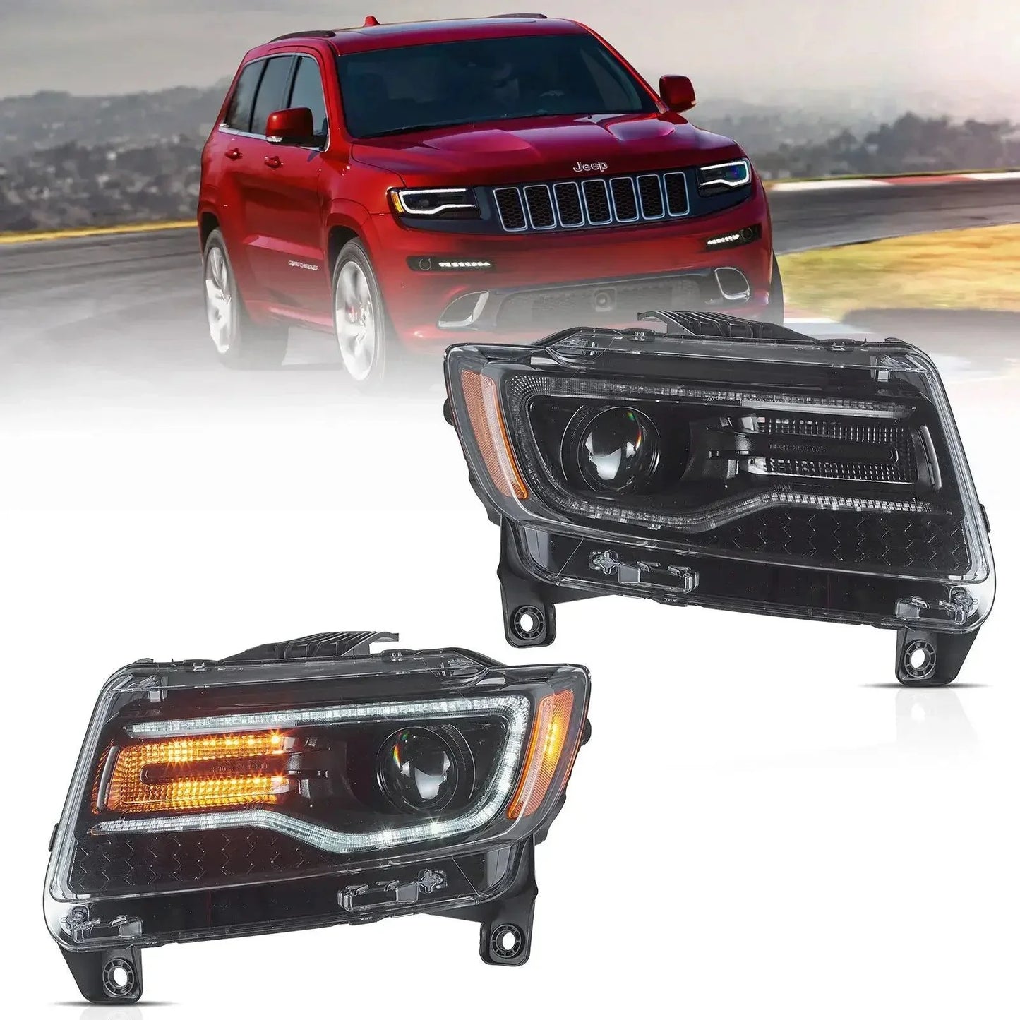 LED Headlight Assembly Full LED With Startup Animation/Blue DRL For 2011-2013 Jeep Grand Cherokee (WK2)