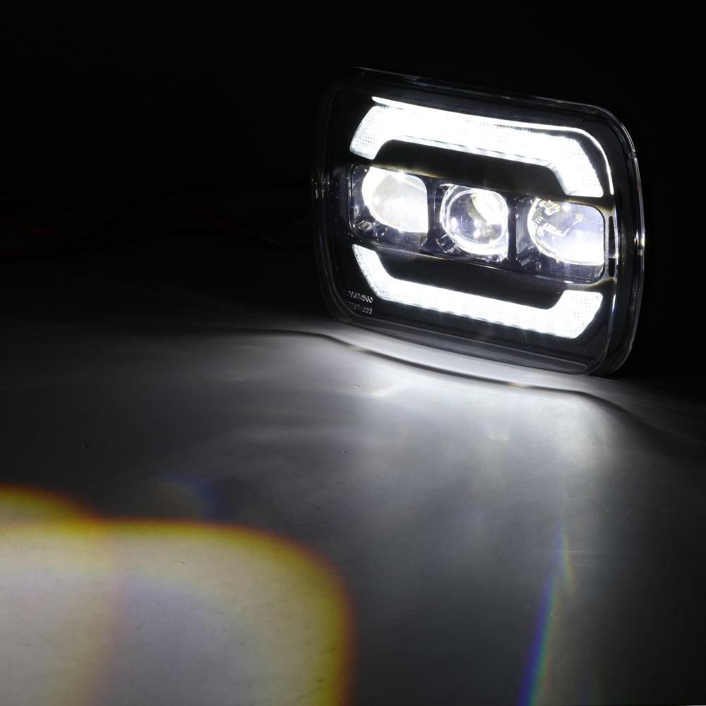 (2pcs/set) 7x6 Inch Sealed Beam LED Headlights with Hi-Lo Beam Yellow Turn Signal White DRL Lamps