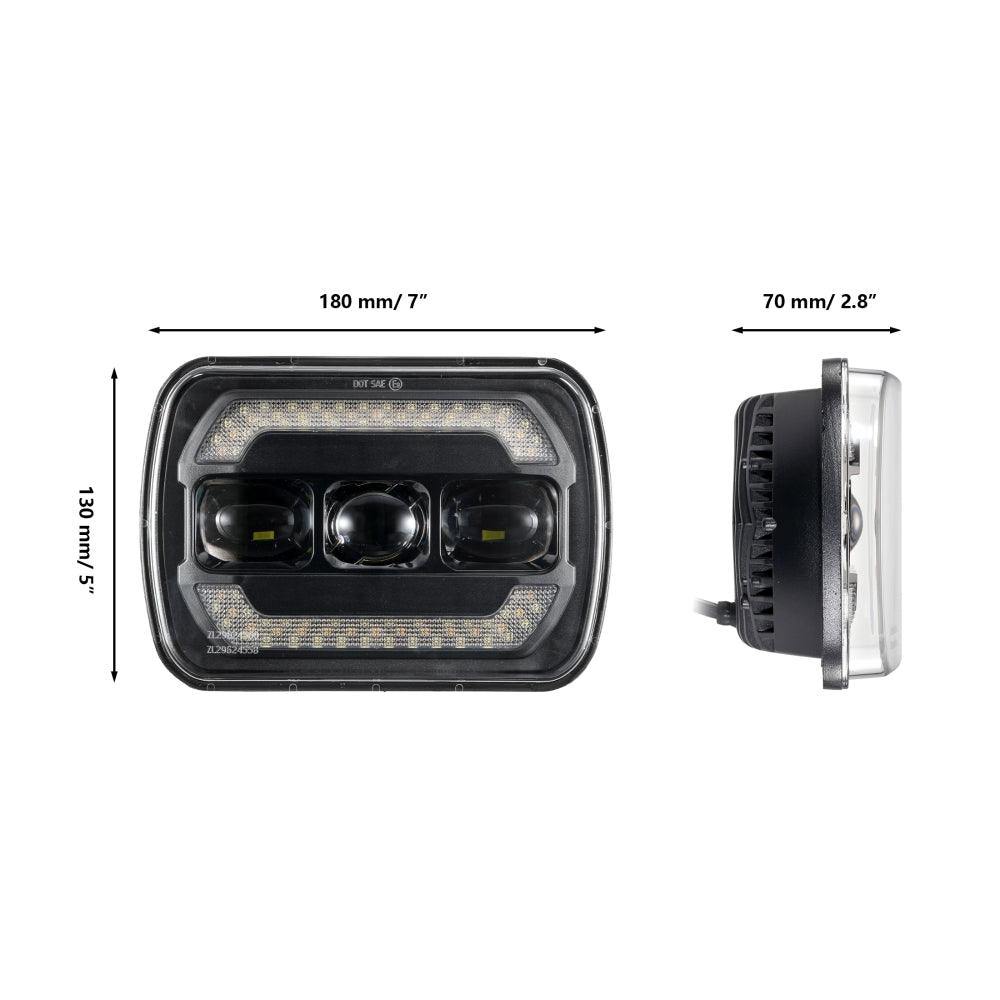 (2pcs/set) 7x6 Inch Sealed Beam LED Headlights with Hi-Lo Beam Yellow Turn Signal White DRL Lamps